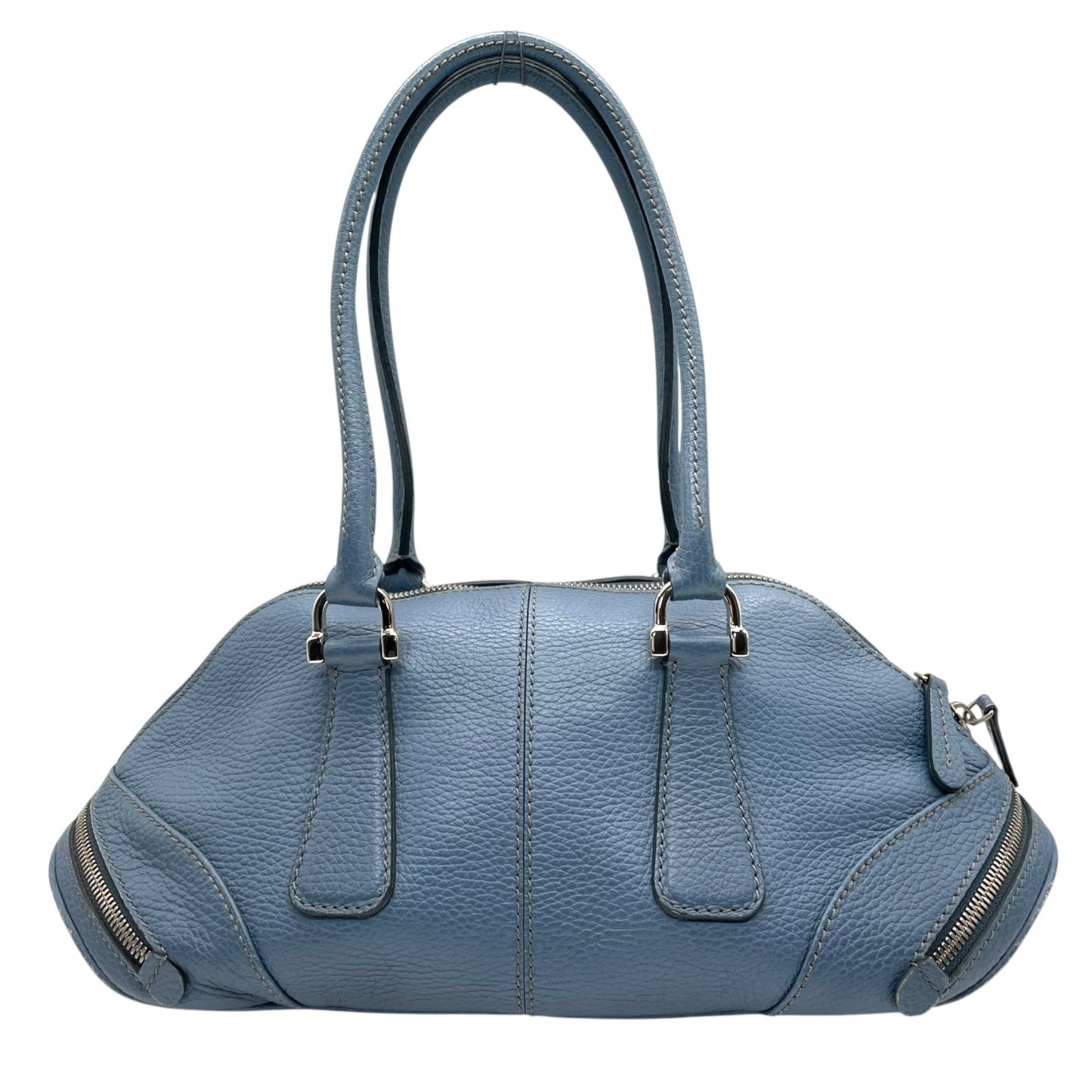 トッズ TOD’S ドーム型 ハンドバッグ ロングハンドル 肩掛け レザー ライトブルー 水色 シルバー金具 トライアングルフォルム A5