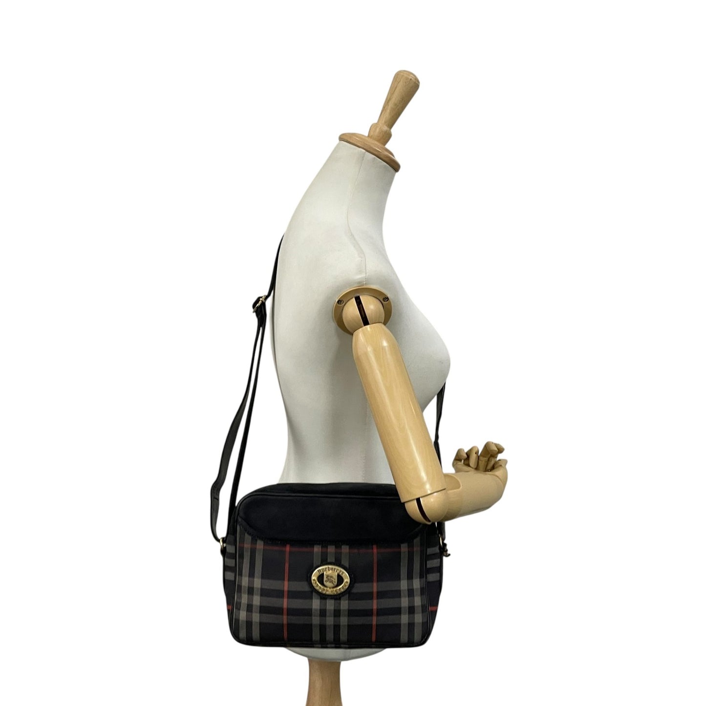 バーバリーズ Burberrys ノバチェック ショルダーバッグ ネイビー 紺 ゴールド金具 ヴィンテージ ロゴエンブレム B3