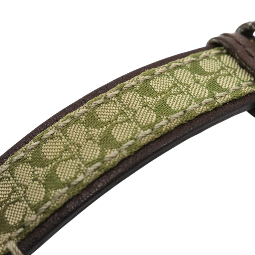 【電池交換済／クリーニング済】コーチ COACH 腕時計 8.180.158 レディースウォッチ クォーツ シルバー文字盤 シグネチャー キャンバスベルト グリーン系 デイトカレンダー アナログ クラシック カジュアル 稼働品 G3