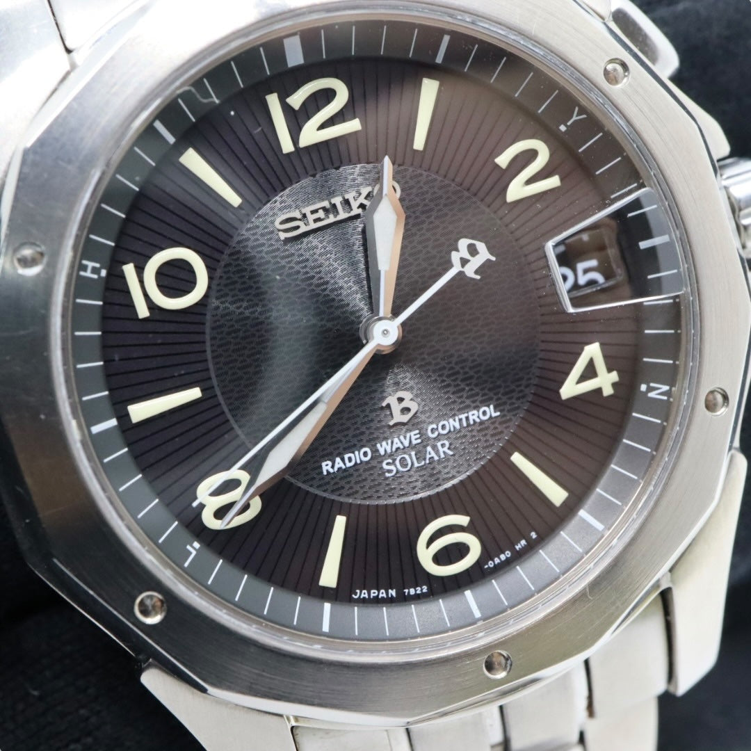 【稼働品／クリーニング済】セイコー SEIKO ブライツ 7B22-0AC0 腕時計 メンズウォッチ ソーラー電波 チタン ブラック文字盤 シルバー デイト アナログ ビジネスシーン カジュアル 軽量モデル G3