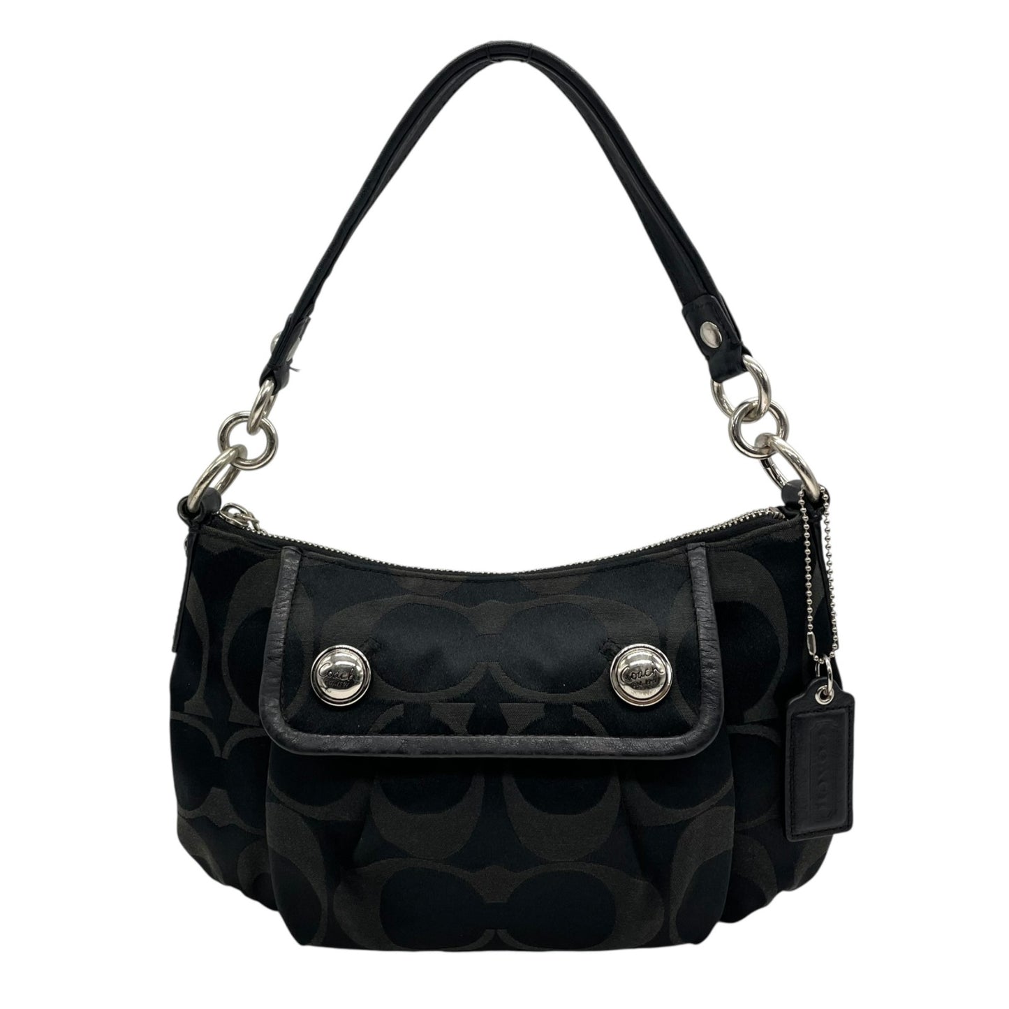 COACH コーチ ポピー シグネチャー 2WAY ショルダーバッグ ハンドバッグ 黒 ブラック キャンバス レザー シルバー金具 フラップポケット ファスナー開閉 肩掛け可 斜め掛け可 ホーボー レディース S30