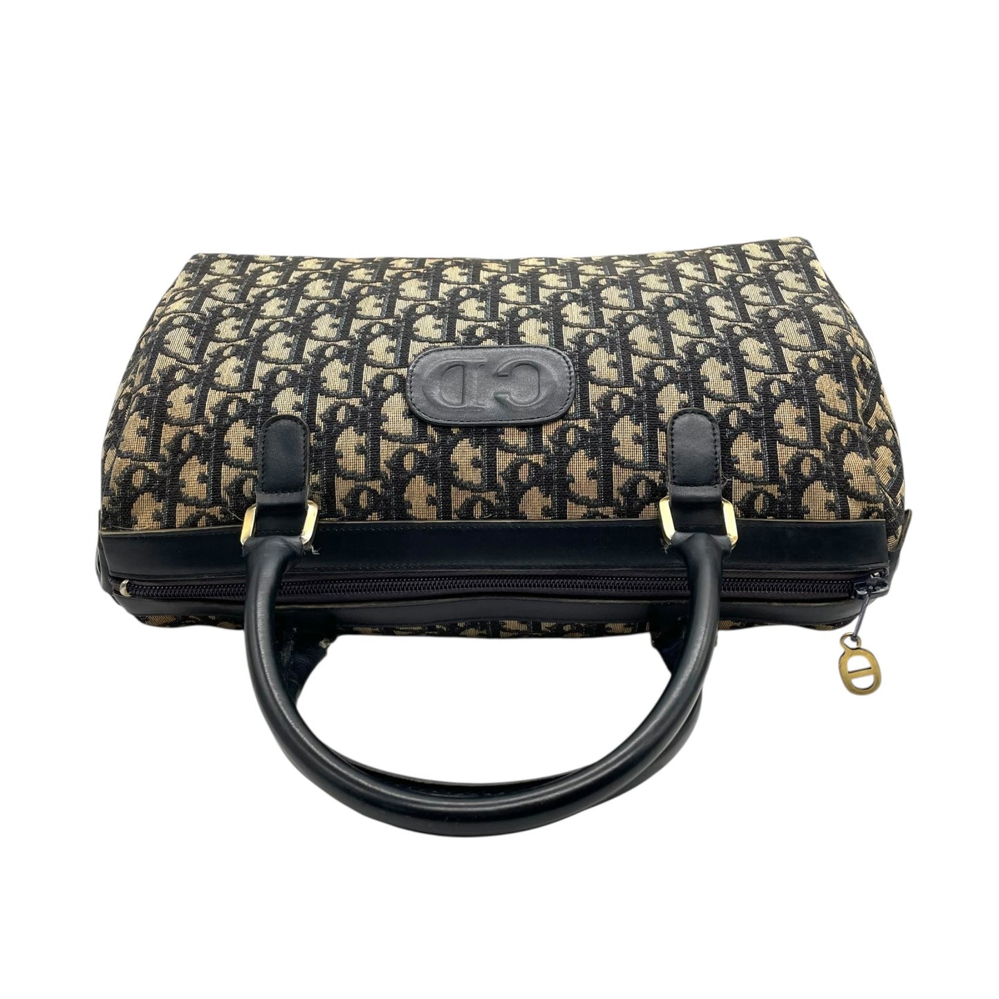 Christian Dior ディオール トロッター ミニボストン ボストンバッグ 紺 ネイビー ベージュ キャンバス レザー ゴールド金具 CDロゴ 手提げ ヴィンテージ レディース D3