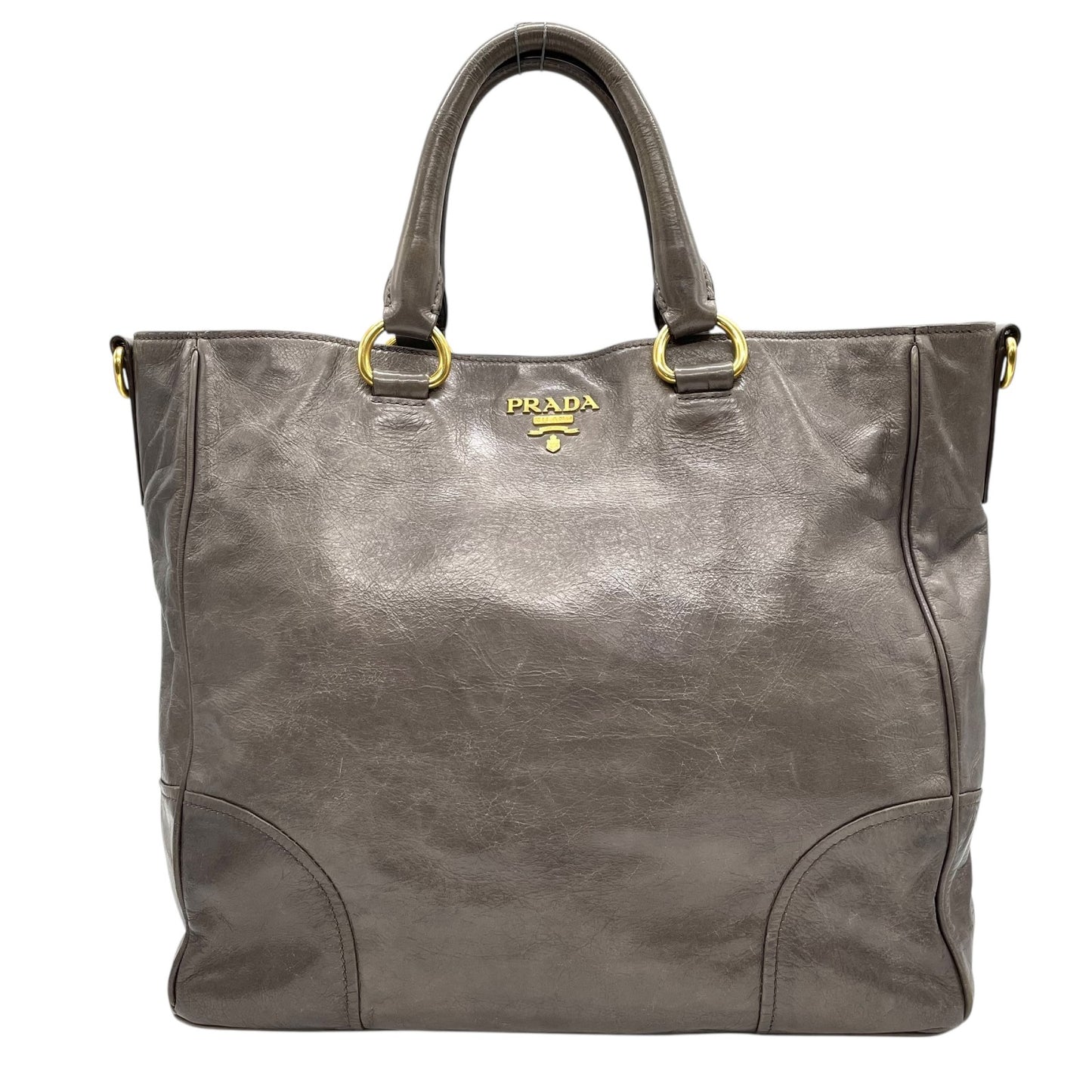 プラダ PRADA トートバッグ ショルダーバッグ 肩掛け 灰色 グレー レザー 金金具 ゴールド金具 2WAY K3