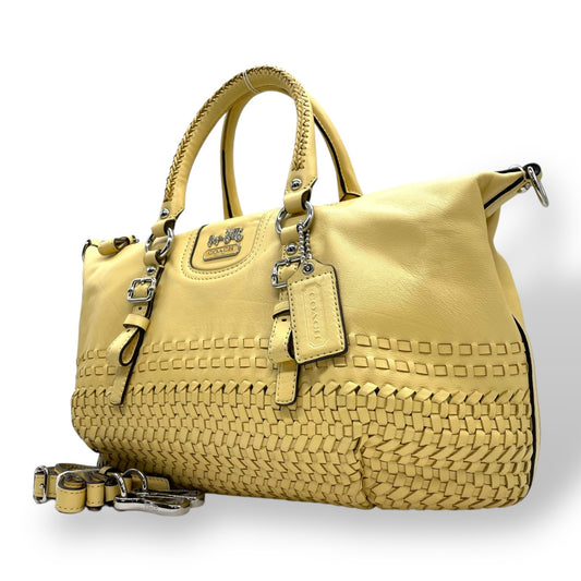 コーチ COACH 2WAY ボストンバッグ ハンドバッグ ショルダーバッグ 肩掛け 23342 イントレチャート 編み込みレザー 黄色 イエロー シルバー金具 チャーム付き U16