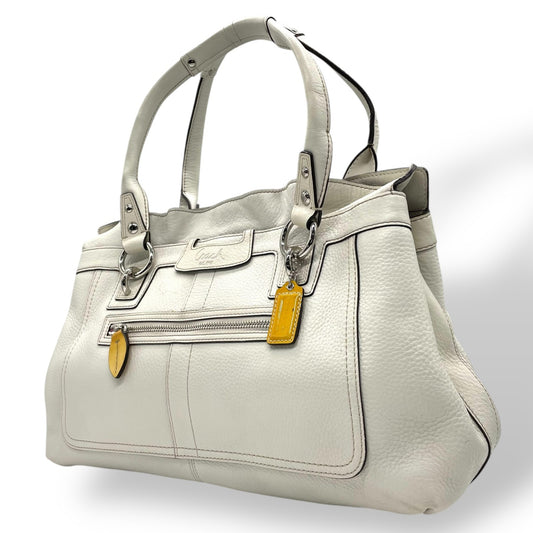 コーチ COACH トートバッグ 13160 ホワイト 白 レザー シルバー金具 ブラウン 茶色 チャーム付き A4対応 通勤 通学 S93