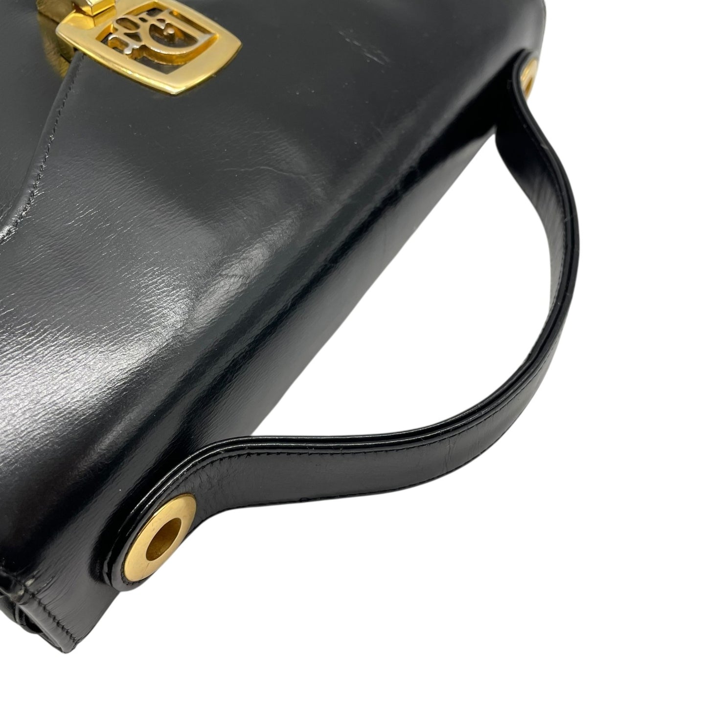 Christian Dior クリスチャンディオール ハンドバッグ ブラック レザー ゴールド金具 ロゴ トップハンドル フラップ フォーマル ヴィンテージ レディース B