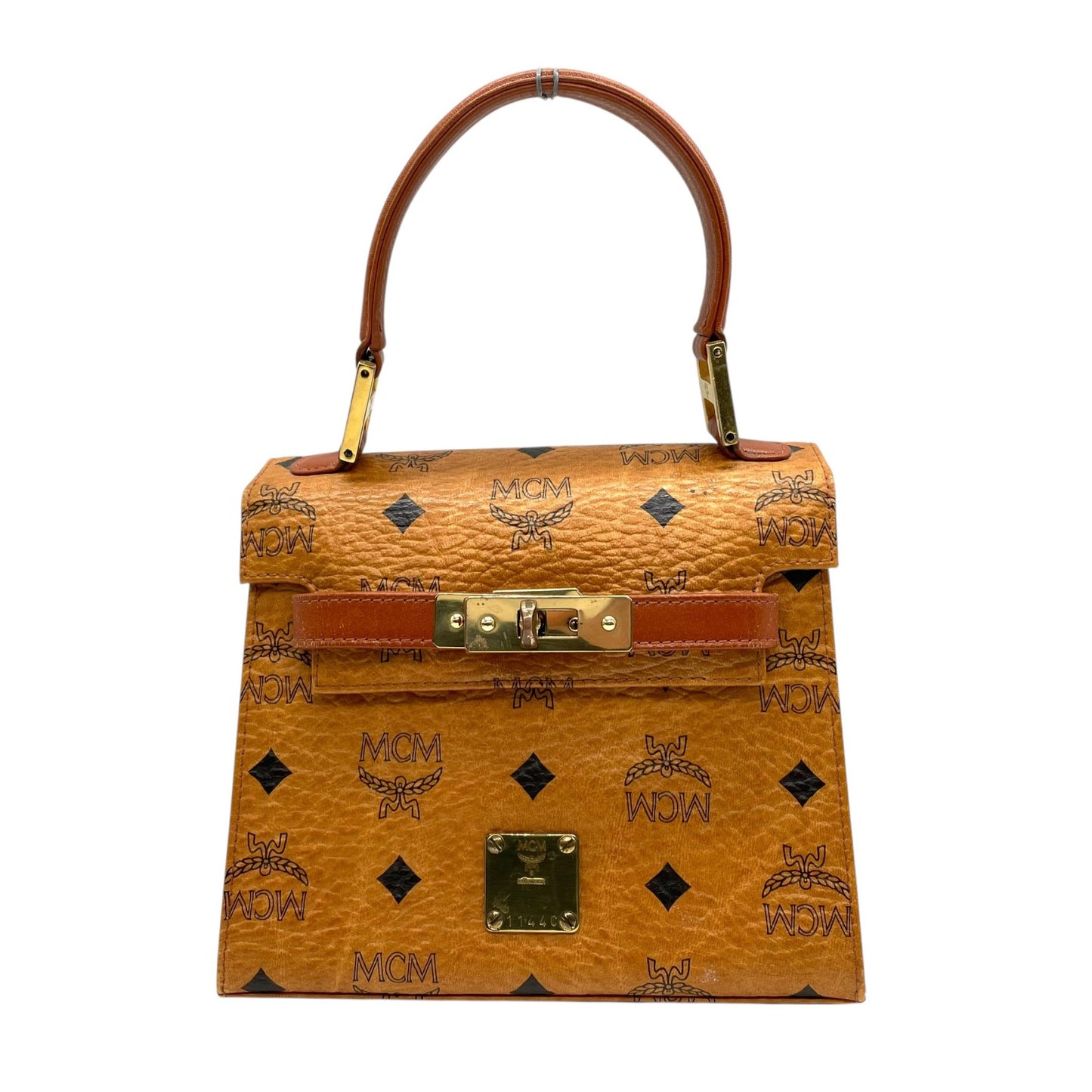 MCM エムシーエム ヴィセトス ハンドバッグ トップハンドルバッグ ベルトデザイン コニャック レザー ミニバッグ c4