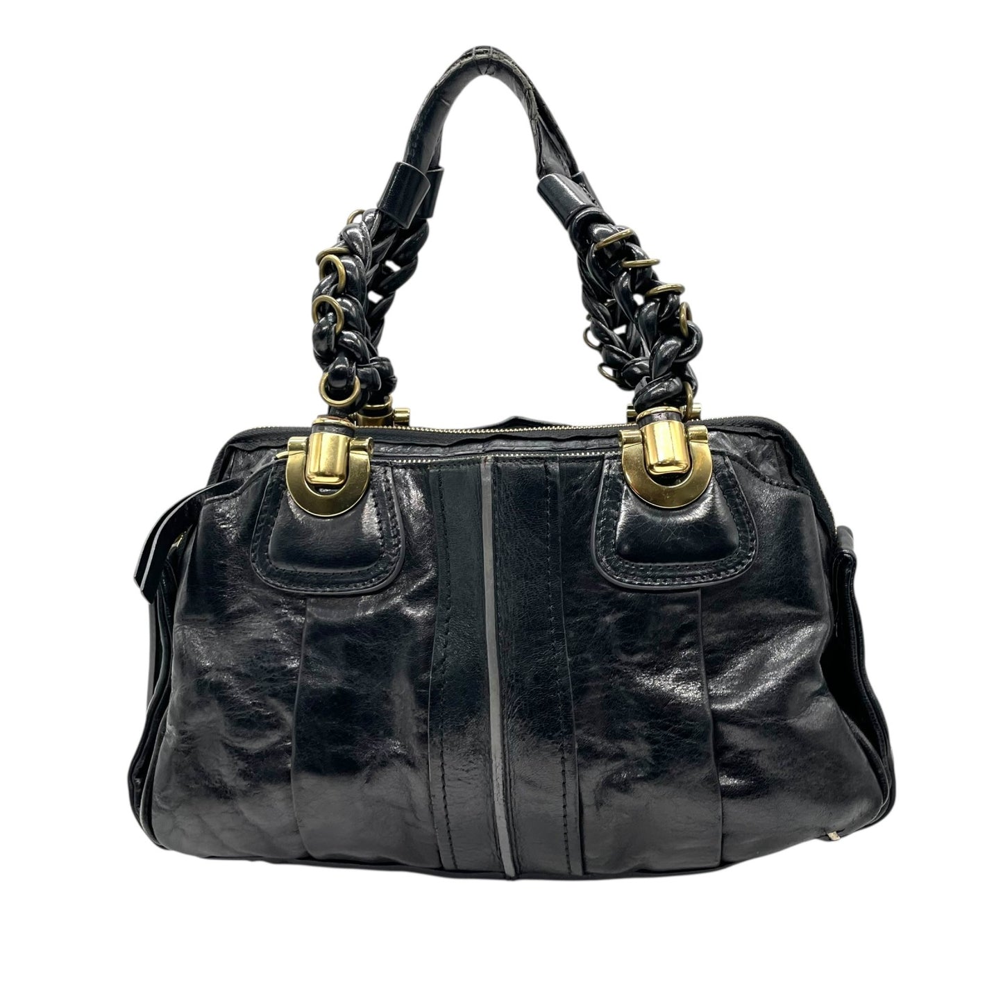 クロエ Chloé エロイーズ Eloise レザー ハンドバッグ ブラック ゴールド金具 編み込みハンドル Y2K 2000s ヴィンテージ レザーバッグ