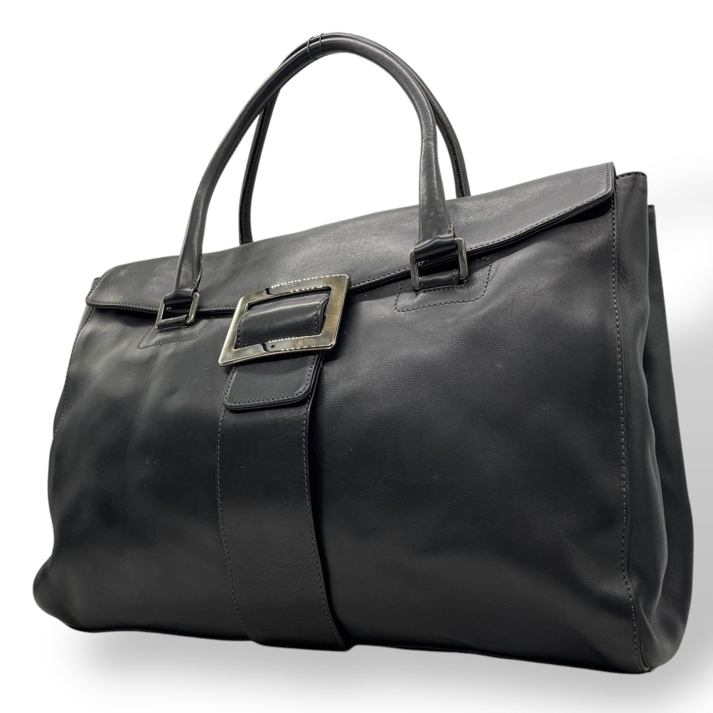 Authentic Roger Vivier Handbag Tote Black Leather Black Hardware Spacious Women's