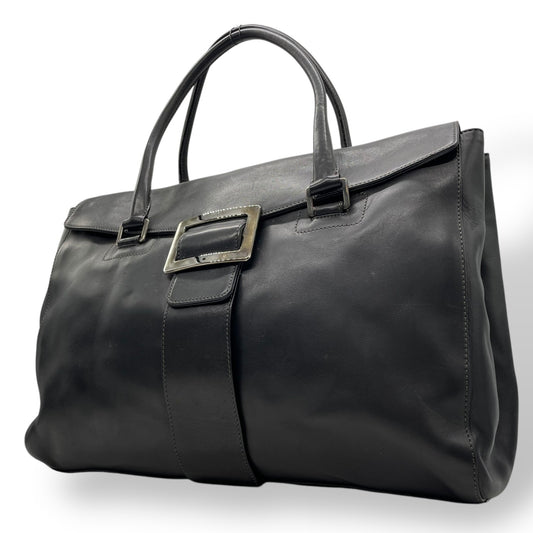 Authentic Roger Vivier Handbag Tote Black Leather Black Hardware Spacious Women's