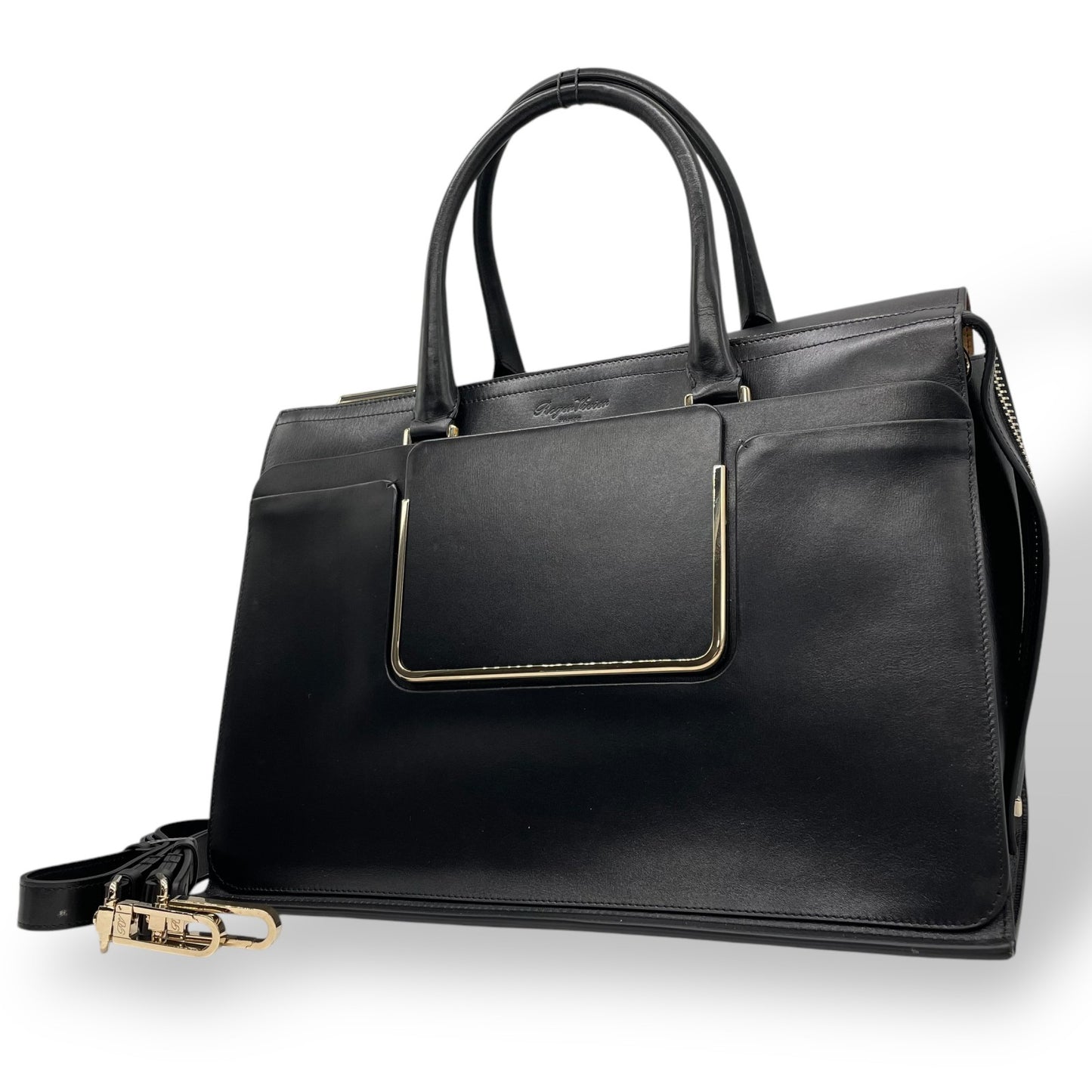 Authentic Roger Vivier Handbag Tote Shoulder Bag 2WAY Black Leather Gold Hardware Adjustable Strap Women's