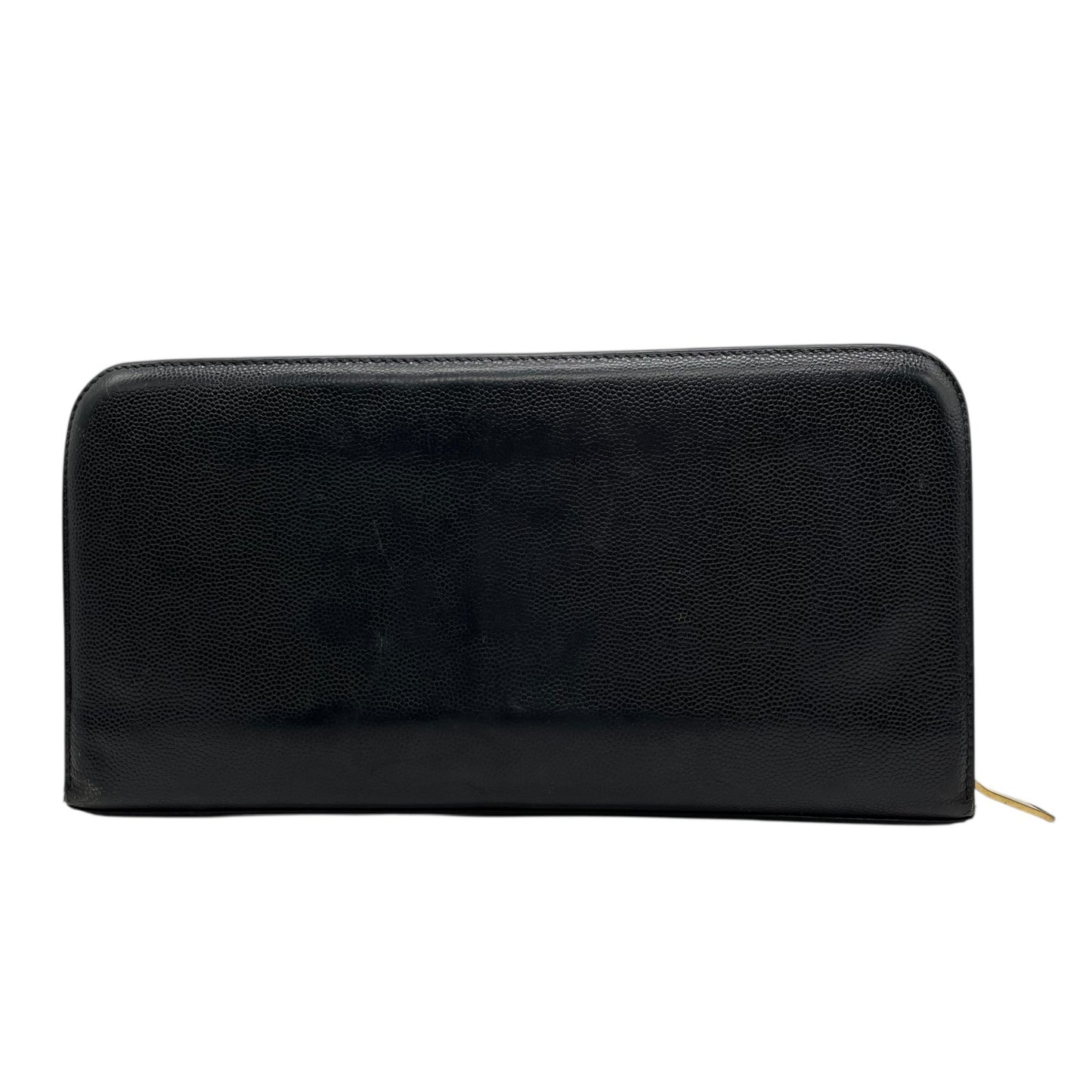 Authentic SAINT LAURENT YSL Leather Round Zipper Wallet Black Gold Hardware Unisex