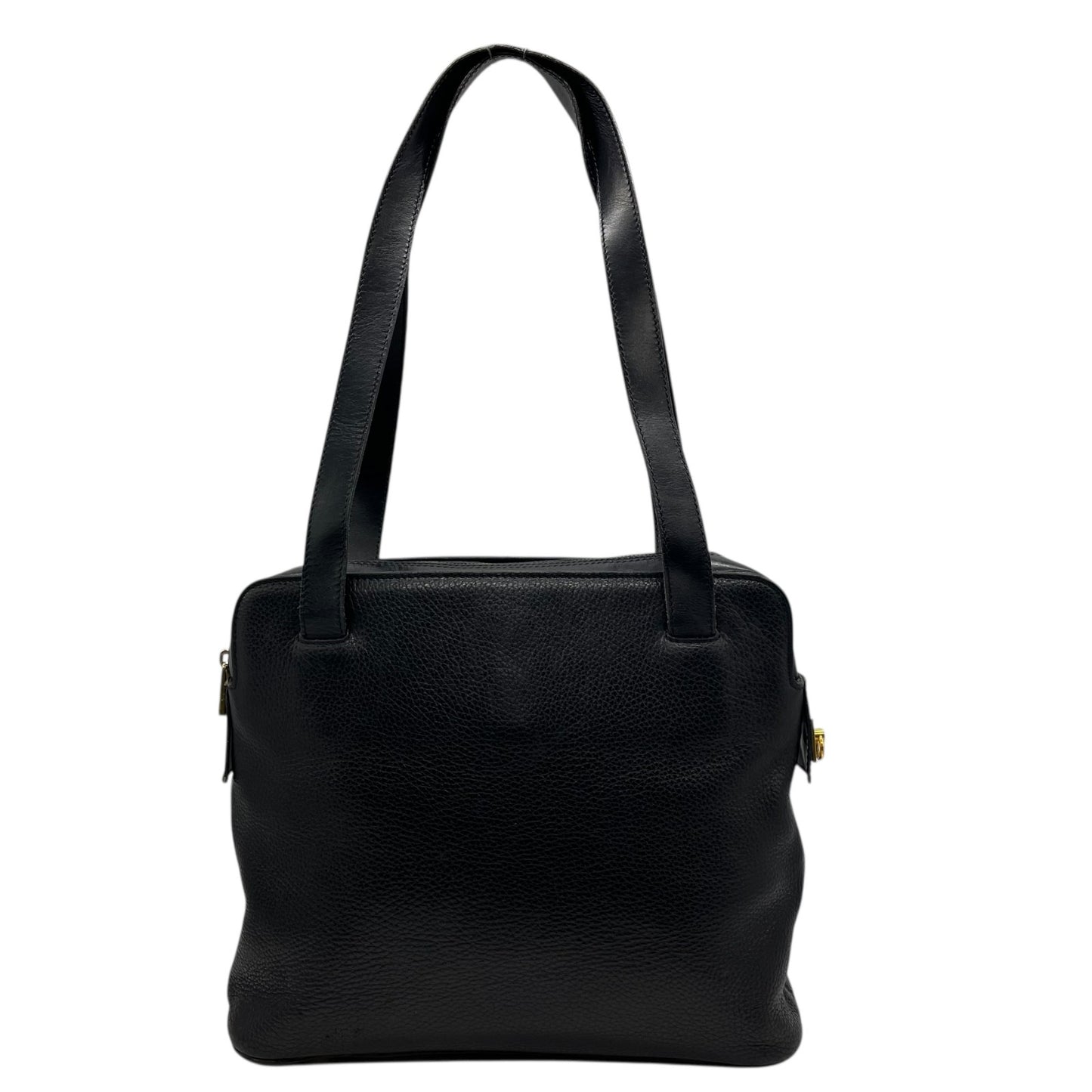 Authentic CELINE Vintage Grained Leather Shoulder Bag Black Gold Hardware Women's Zipper Closure