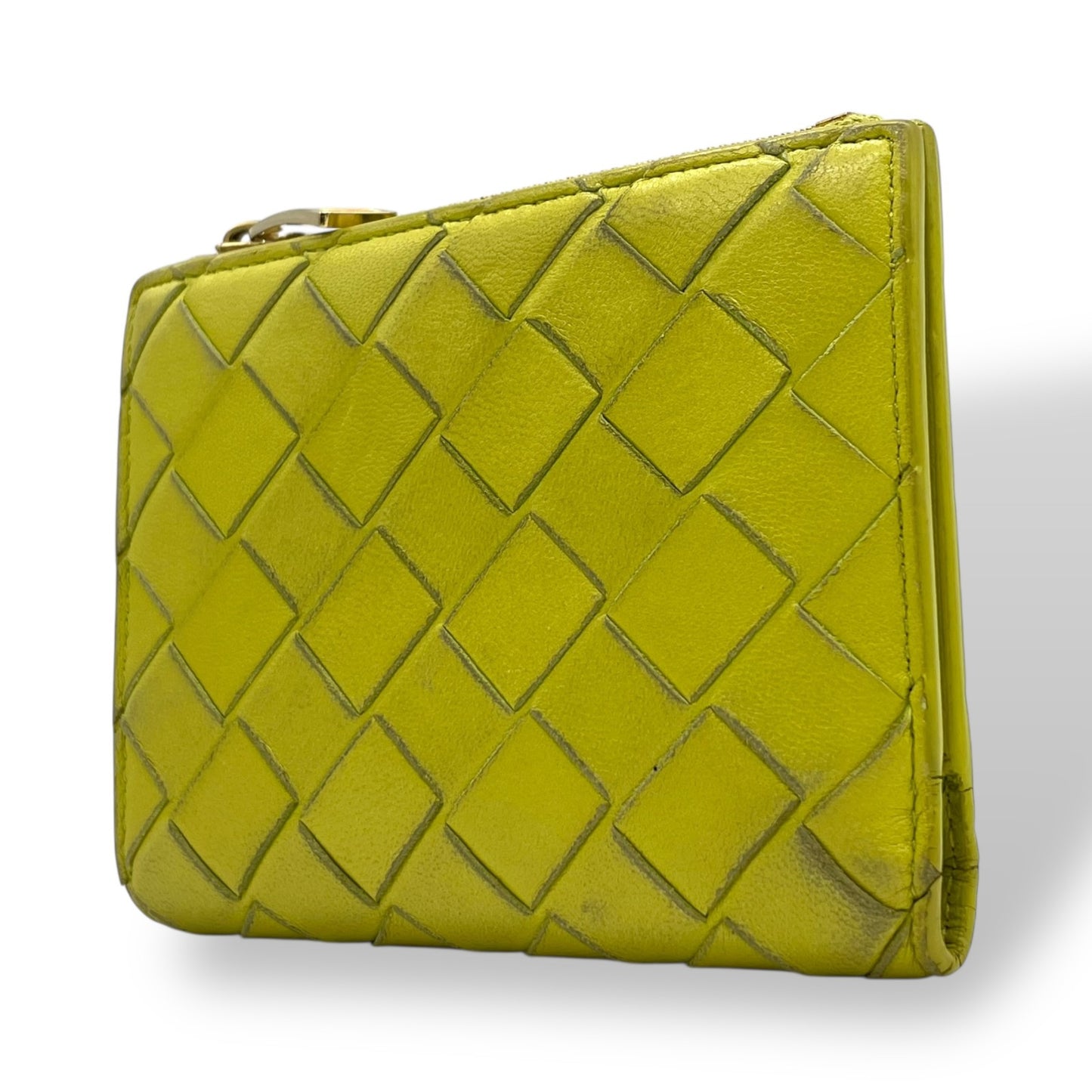 BOTTEGA VENETA ボッテガヴェネタ イントレチャート 二つ折り財布 コンパクトウォレット 緑 キウイグリーン レザー ゴールド金具 レディース M4