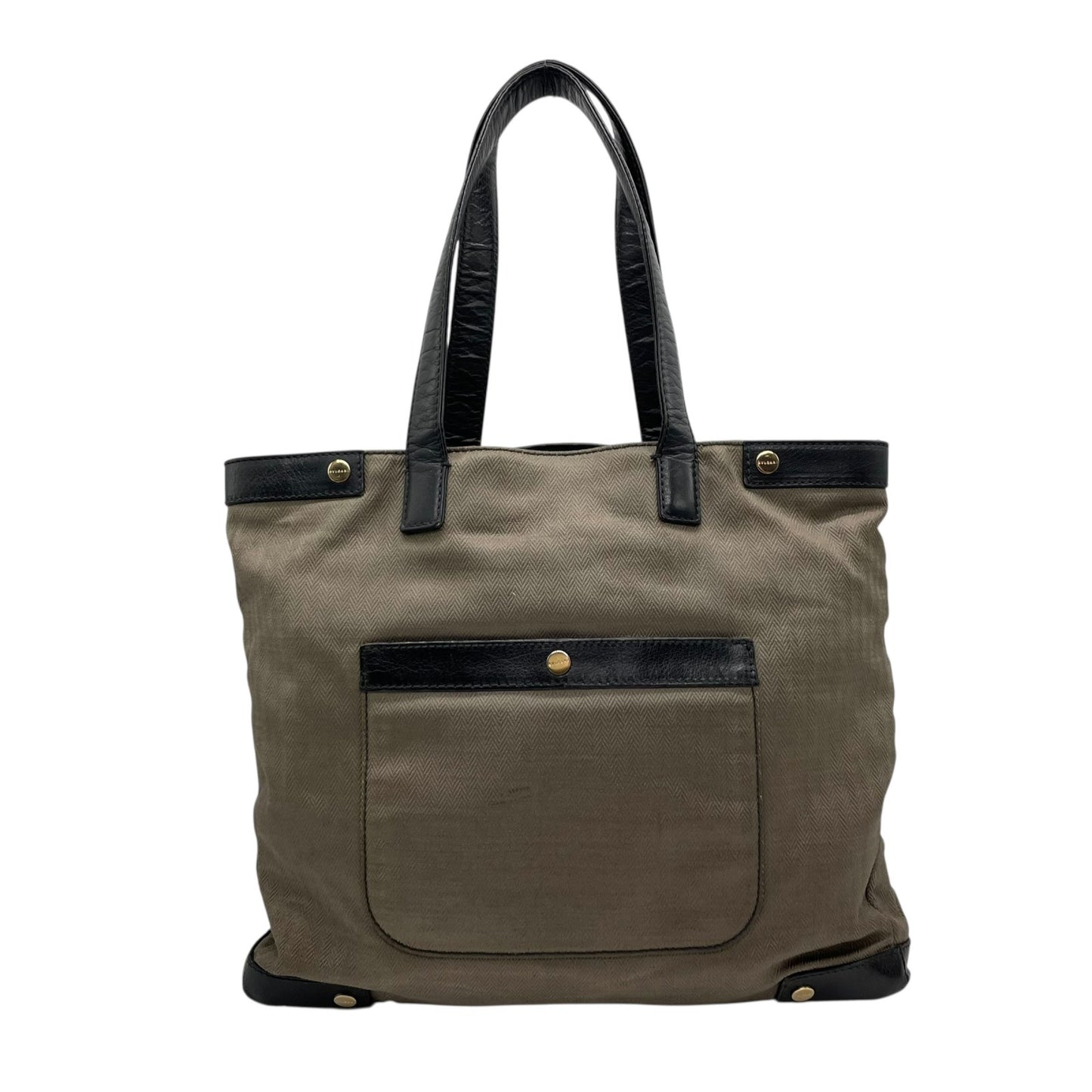 BVLGARI ブルガリ コレツィオーネ トートバッグ ワンショルダー ロゴ PVC レザー グレー 黒 ブラック ゴールド金具 肩掛け可 メンズ レディース U15