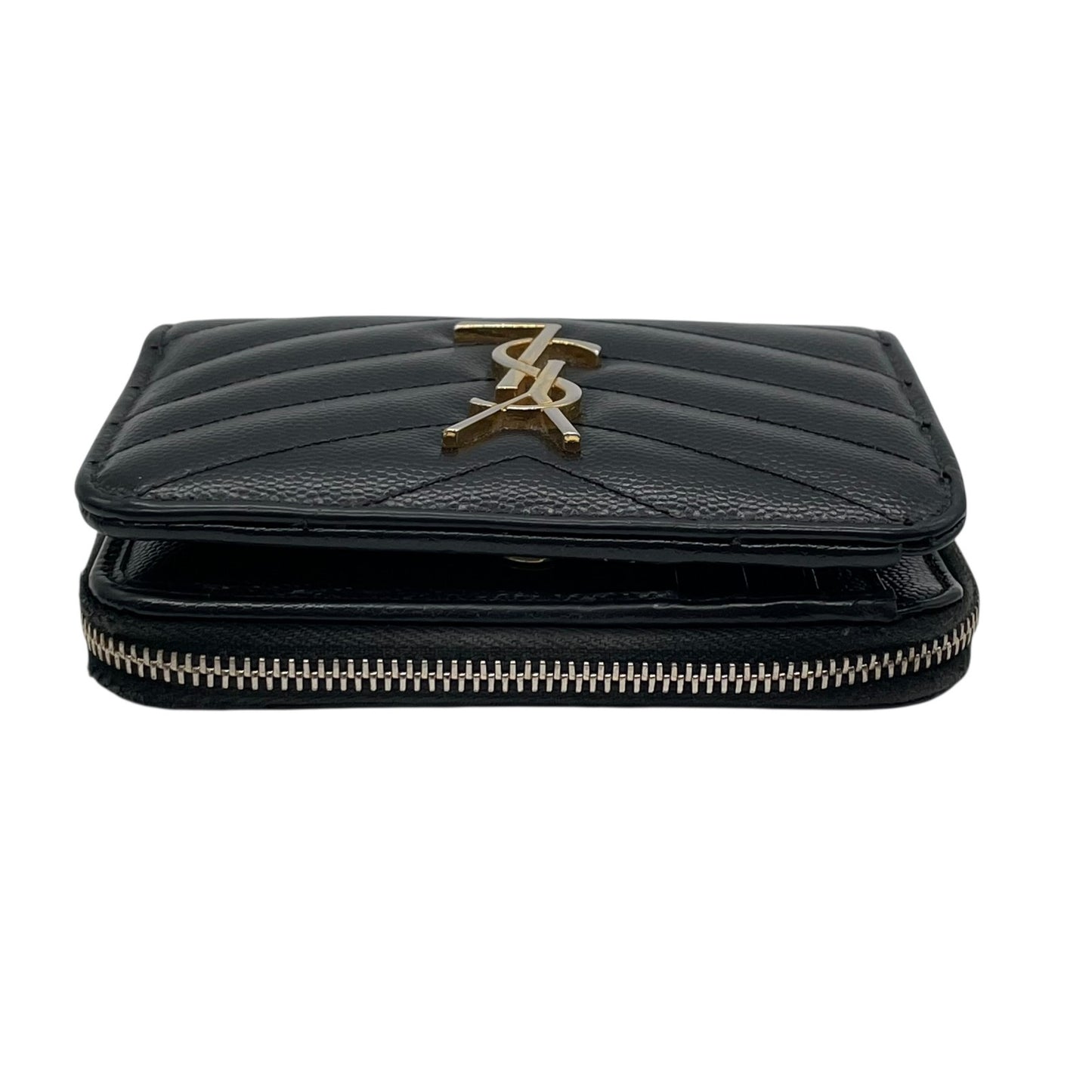 Authentic Saint Laurent Paris Compact Wallet Black YSL Large Logo Caviar Leather Gold Hardware Women