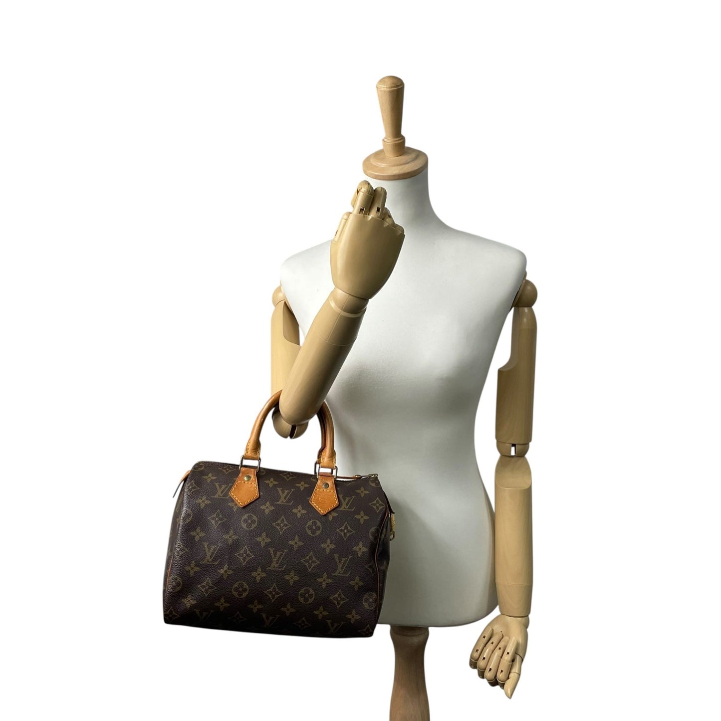 Authentic Louis Vuitton Speedy 25 Monogram Mini Boston Bag Brown Leather M41109