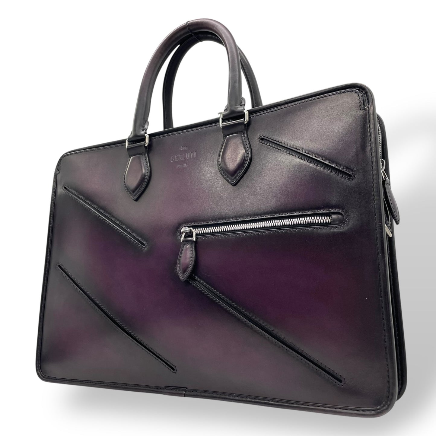 Authentic Berluti Un Jour Briefcase Purple Leather Slit Design Business Bag 2023 FW