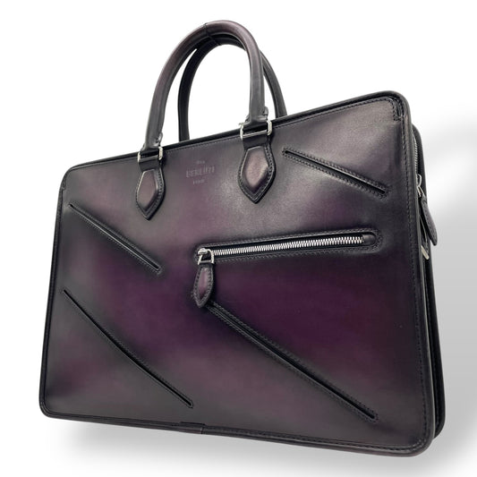 Authentic Berluti Un Jour Briefcase Purple Leather Slit Design Business Bag 2023 FW
