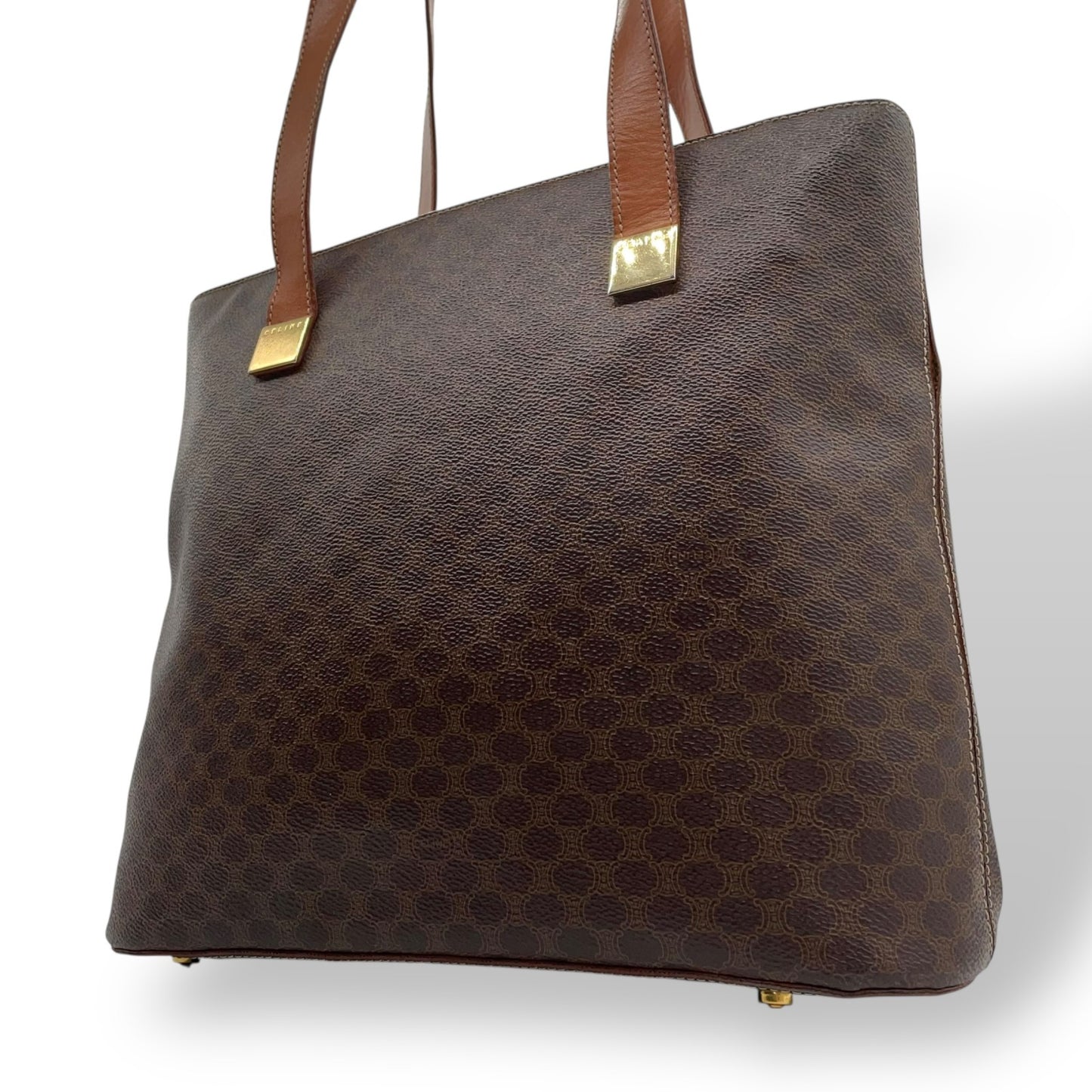 CELINE セリーヌ マカダム トートバッグ 茶 ブラウン PVC レザー ゴールド金具 ワンショルダー 肩掛け可 A4収納 レディース ヴィンテージ D1
