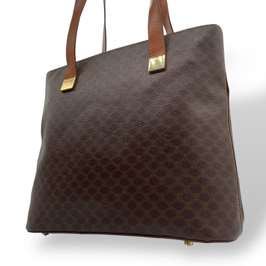 CELINE セリーヌ マカダム トートバッグ 茶 ブラウン PVC レザー ゴールド金具 ワンショルダー 肩掛け可 A4収納 レディース ヴィンテージ D1