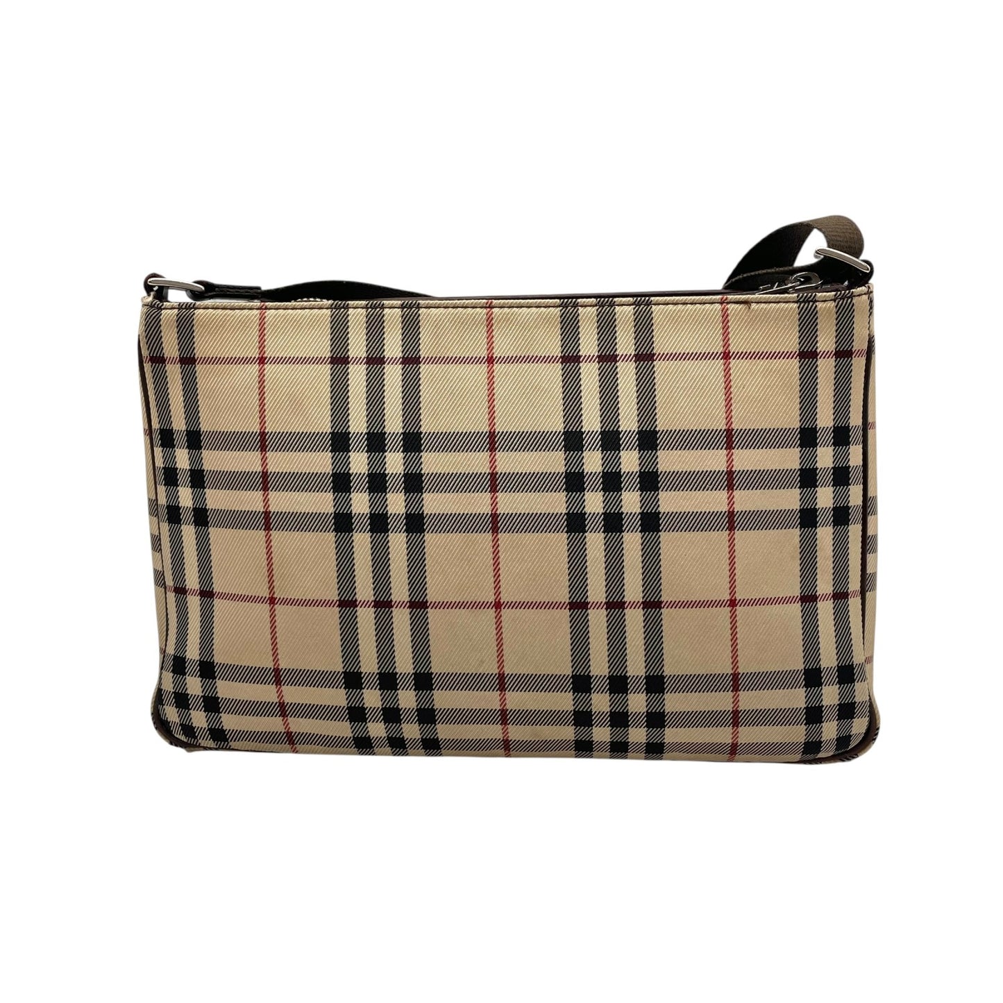 BURBERRY バーバリー ノバチェック ショルダーバッグ キャンバス レザー ベージュ 茶 ブラウン シルバー金具 ロゴプレート チェック柄 斜め掛け 肩掛け レディース C6