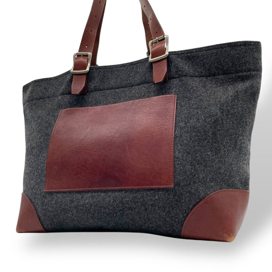 COMME des GARCONS HOMME コムデギャルソンオム トートバッグ グレー ブラウン ウール レザー シルバー金具 手提げ 肩掛け可 レディース U14