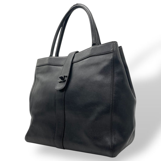 CHANEL シャネル トートバッグ ブラック 黒 カーフレザー 本革 ココマーク ターンロック ハンドバッグ 大容量 ヴィンテージ シール有 正規品 C