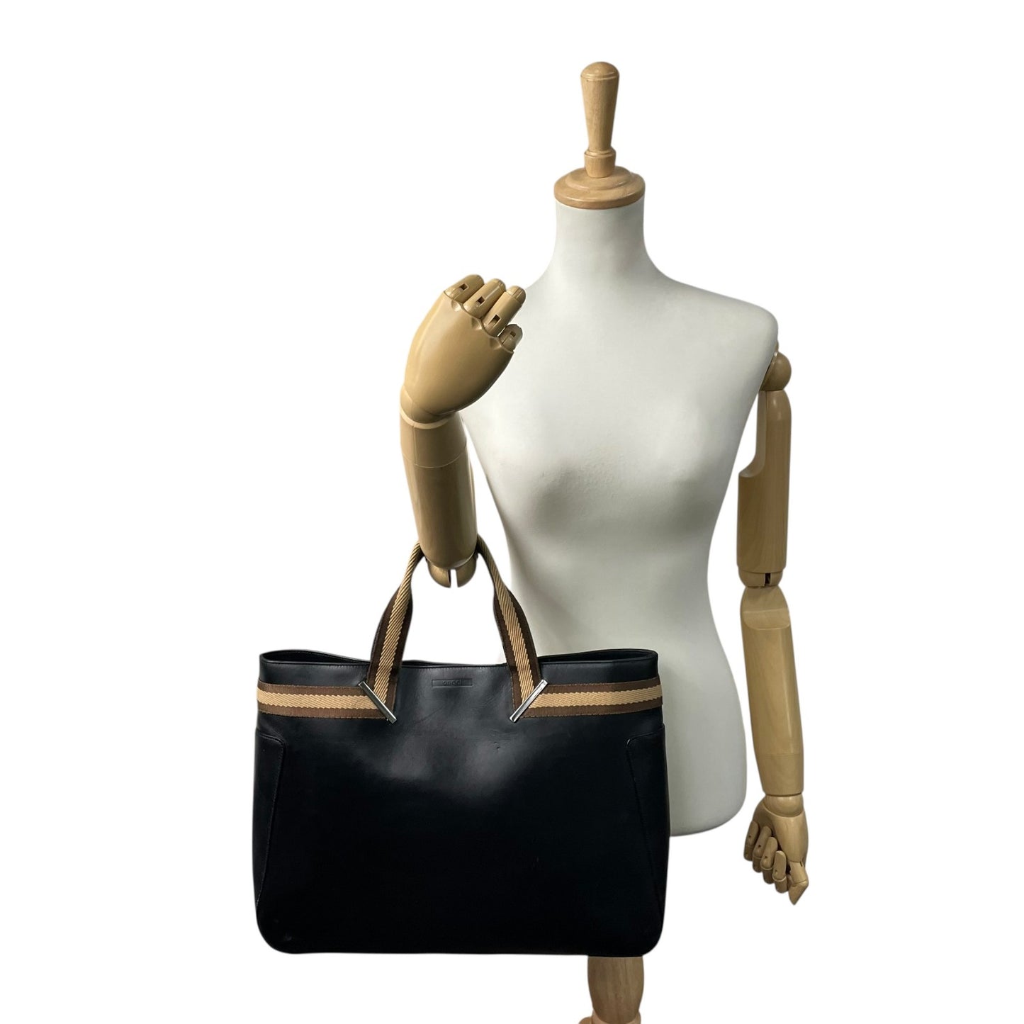 GUCCI グッチ シェリーライン トートバッグ ハンドバッグ 黒 ブラック レザー シルバー金具 ブラウン ベージュ 手提げ マグネット開閉 メンズ レディース K3