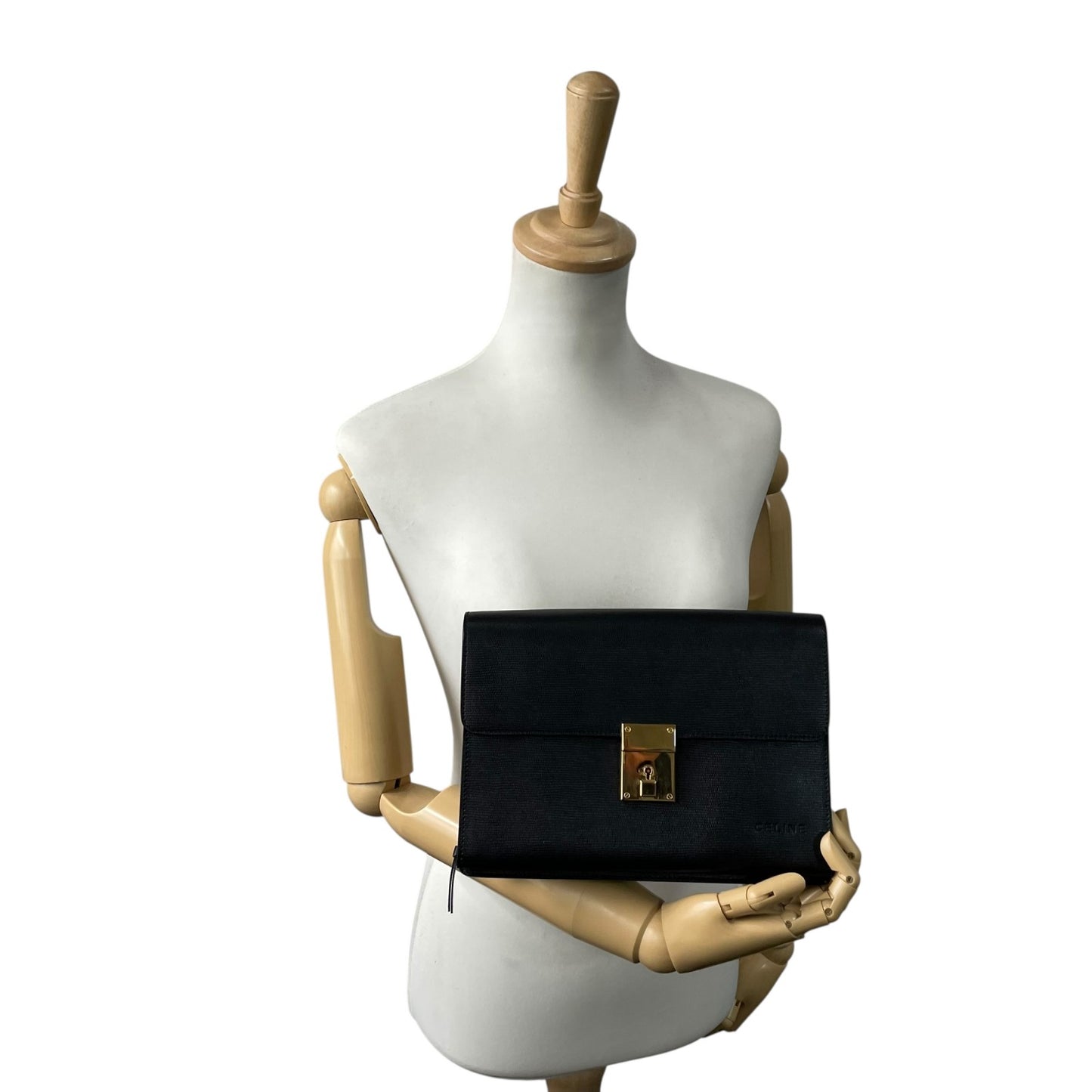 美品 CELINE セリーヌ クラッチバッグ セカンドバッグ レザー 黒 ブラック ゴールド金具 鍵付き メンズ ヴィンテージ B2