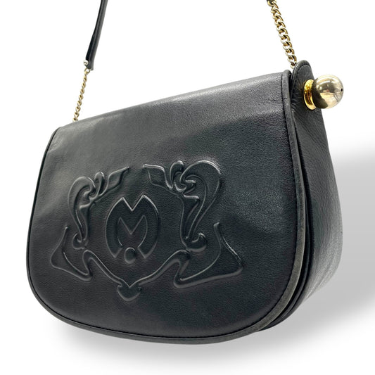 Mila Schn ミラショーン チェーンショルダーバッグ レザー 黒 ブラック 型押しロゴ ヴィンテージ U8