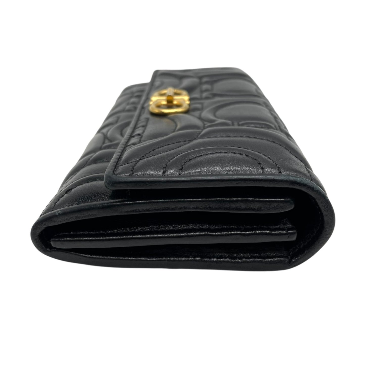 Salvatore Ferragamo フェラガモ 長財布 ガンチーニ ダブルガンチーニ エンボス ターンロック 黒 ブラック レザー 本革 ゴールド金具 ロングウォレット レディース W5