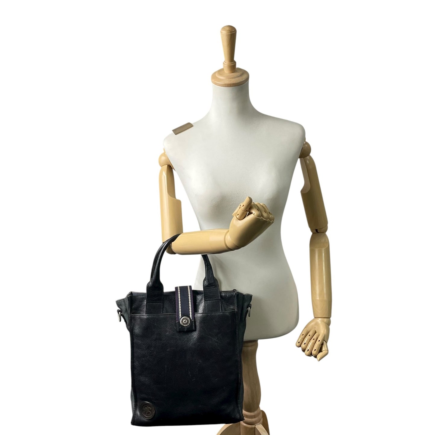 ハンティングワールド HUNTING WORLD トートバッグ ハンドバッグ レザー×キャンバス 黒 ブラック メンズ S68