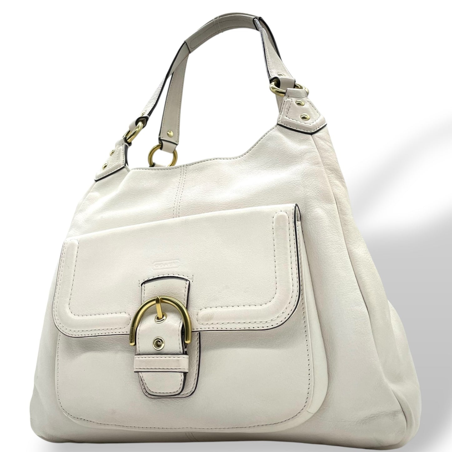 コーチ COACH ショルダーバッグ ワンショルダー レザー 白 ホワイト バックルデザイン 金金具 ゴールド金具 レディース T3