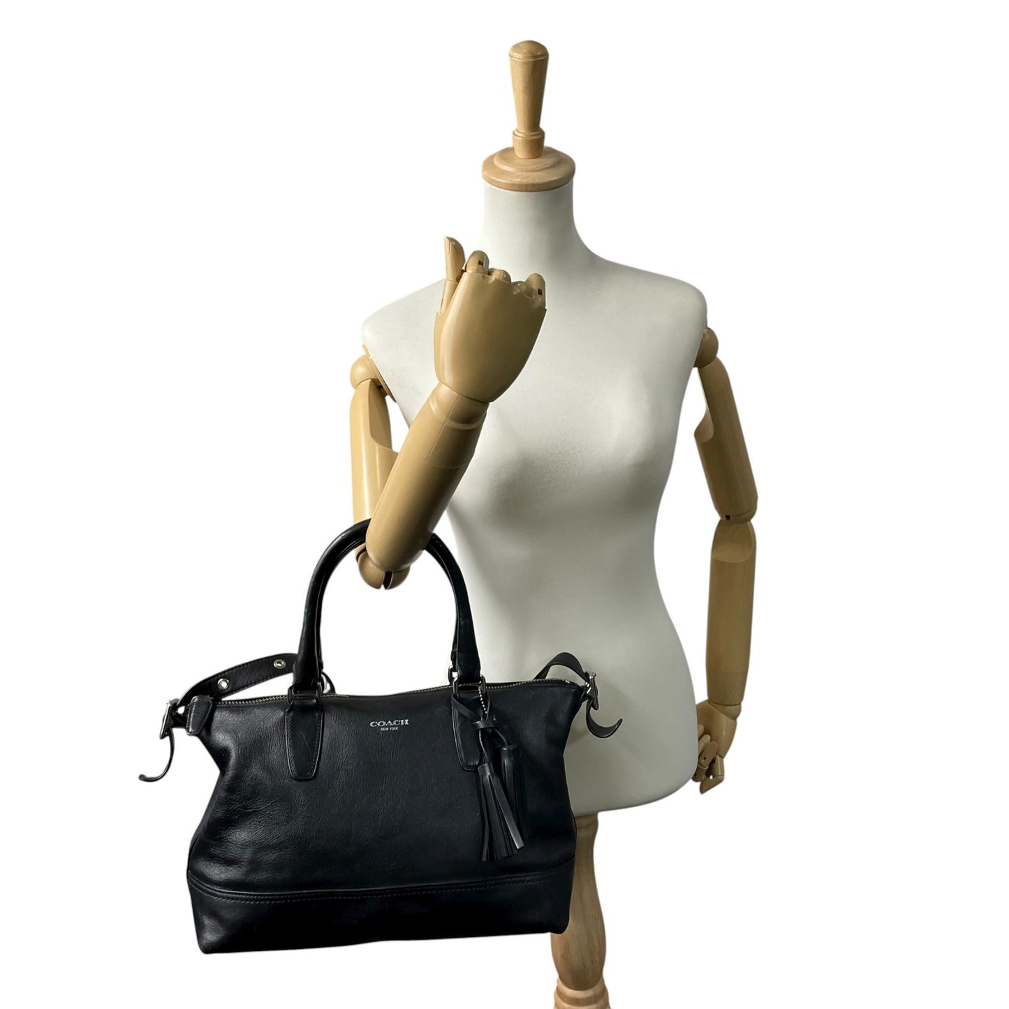 COACH コーチ 2WAYショルダーバッグ ハンドバッグ トートバッグ レザー タッセルチャーム付き ブラック 黒 S90