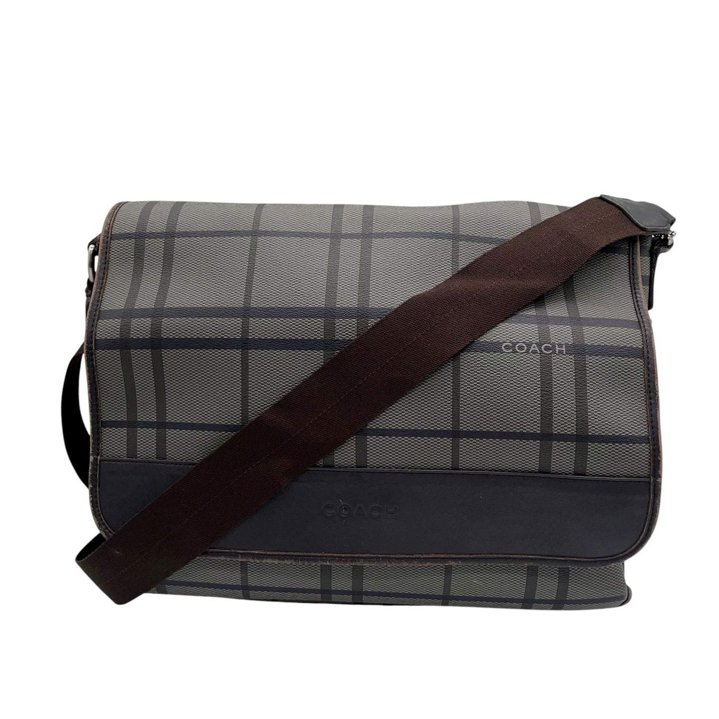 コーチ COACH メッセンジャーバッグ ショルダーバッグ チェック柄 グレー 黒 ブラック A4収納可 ヴィンテージ U2