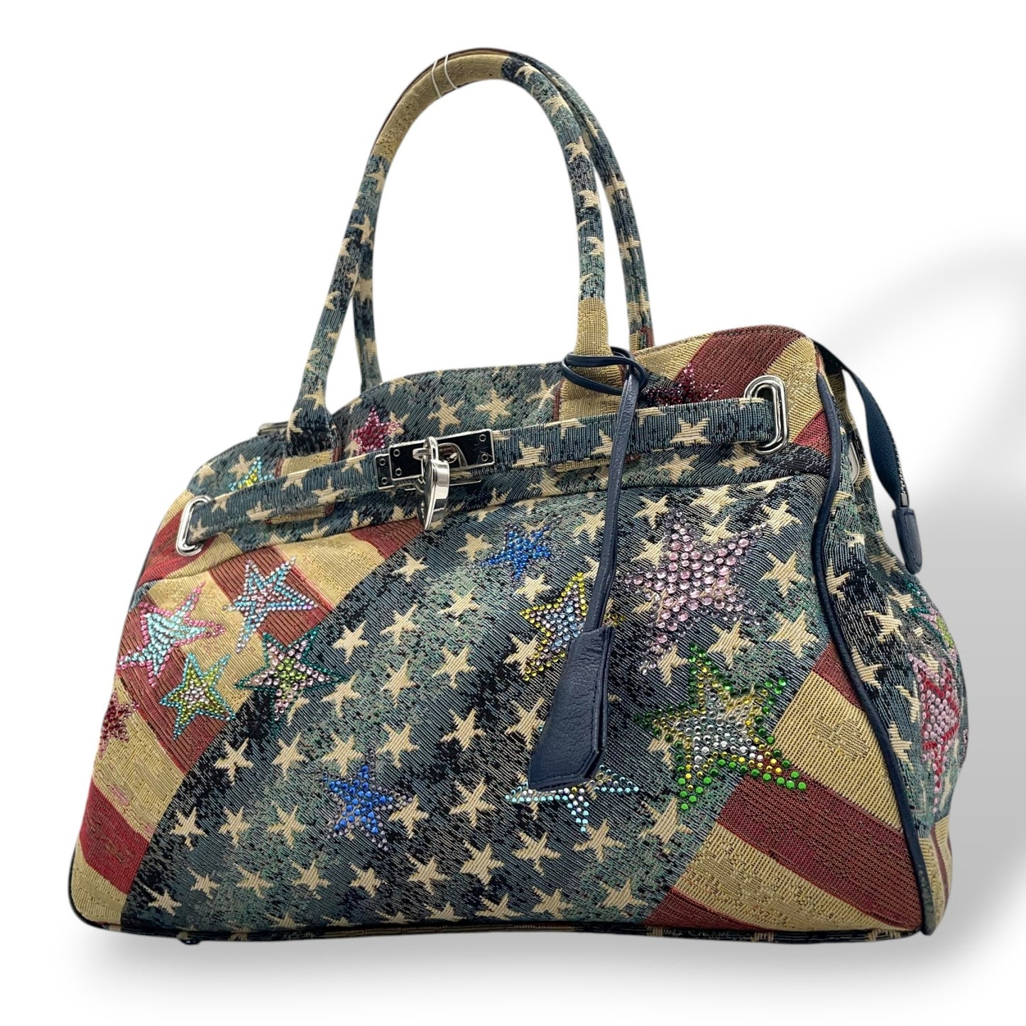 シンクビー Think Bee! ハンドバッグ トートバッグ アメリカ国旗 星柄 ラインストーン スパンコール マルチカラー デニム S90