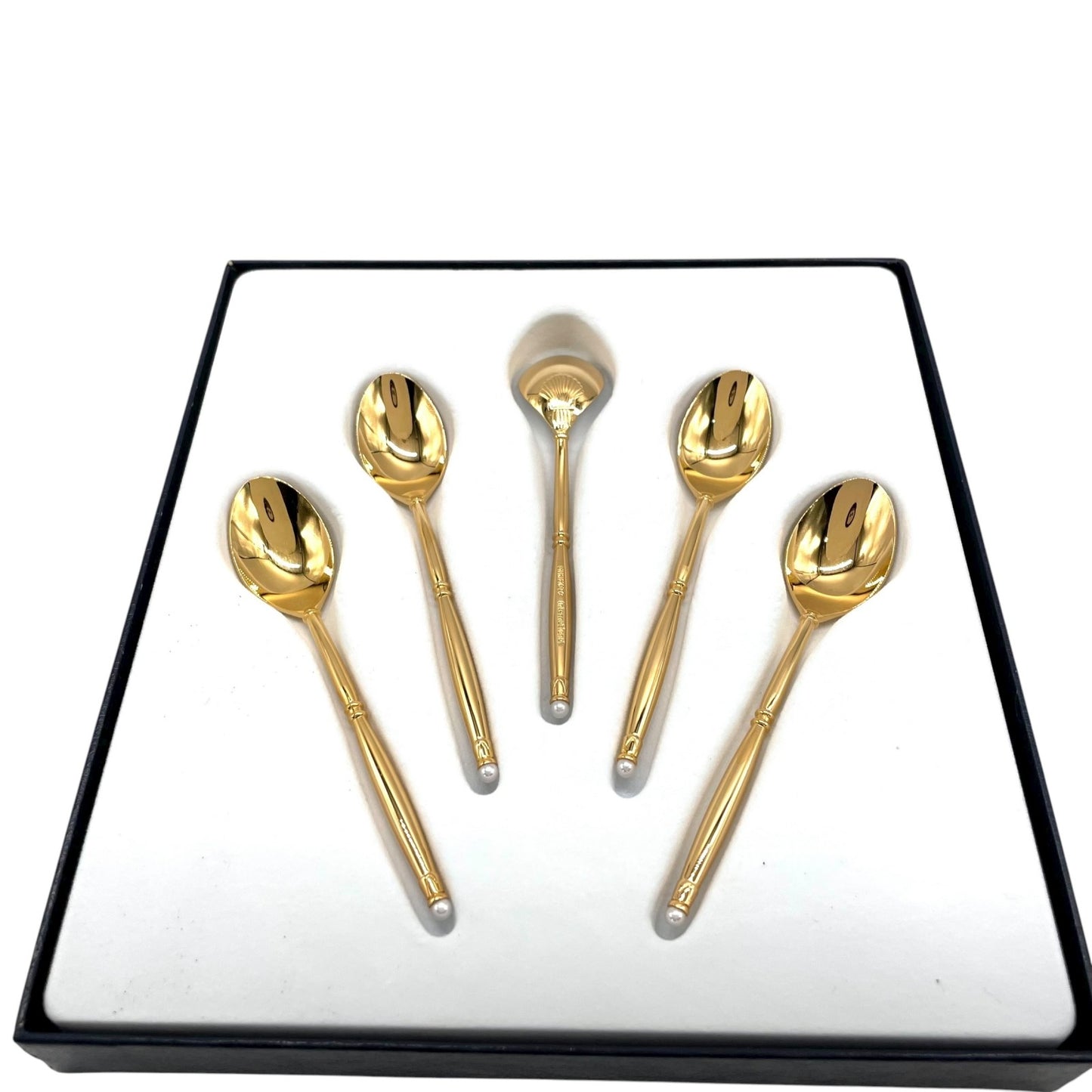 ミキモト MIKIMOTO ゴールドカラー 金 スプーン 5本セット パール モチーフ カトラリー ギフト 未使用 M4
