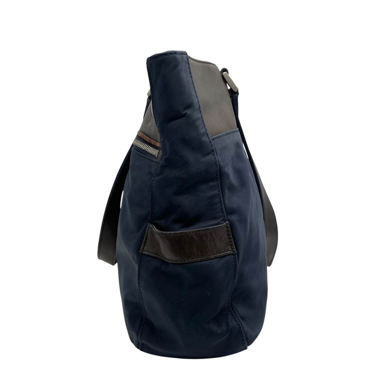 Paul Smith ポールスミス ZIP SIGNATURE ジップシグネチャー トートバッグ ビジネストート 紺 ネイビー 茶 ブラウン マルチストライプ ナイロン レザー シルバー金具 肩掛け可 メンズ X2