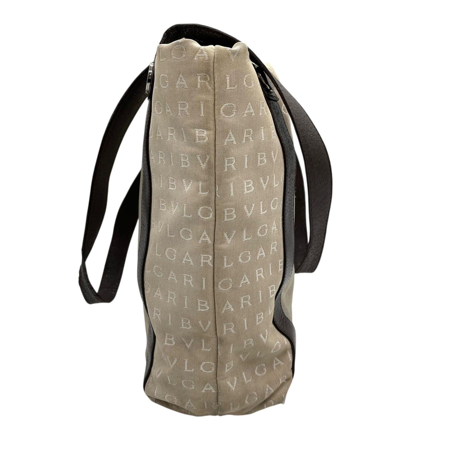 ブルガリ BVLGARI トートバッグ ハンドバッグ 肩掛け ロゴマニア ベージュ ブラウン 茶色 キャンバス レザー A40収納可 S80