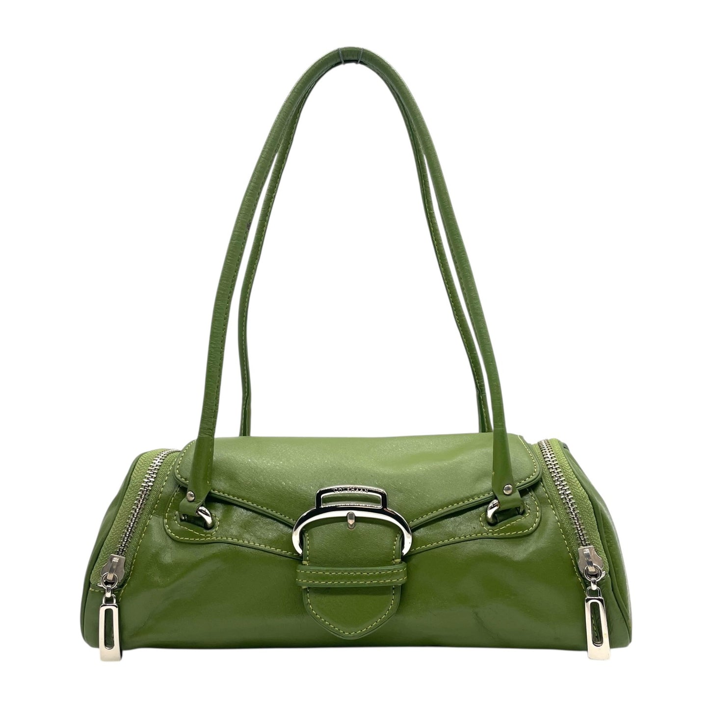 コールハーン COLE HAAN ハンドバッグ ロングハンドル レザー グリーン 緑 若草色 シルバー金具 バゲット型 スリムデザイン T3