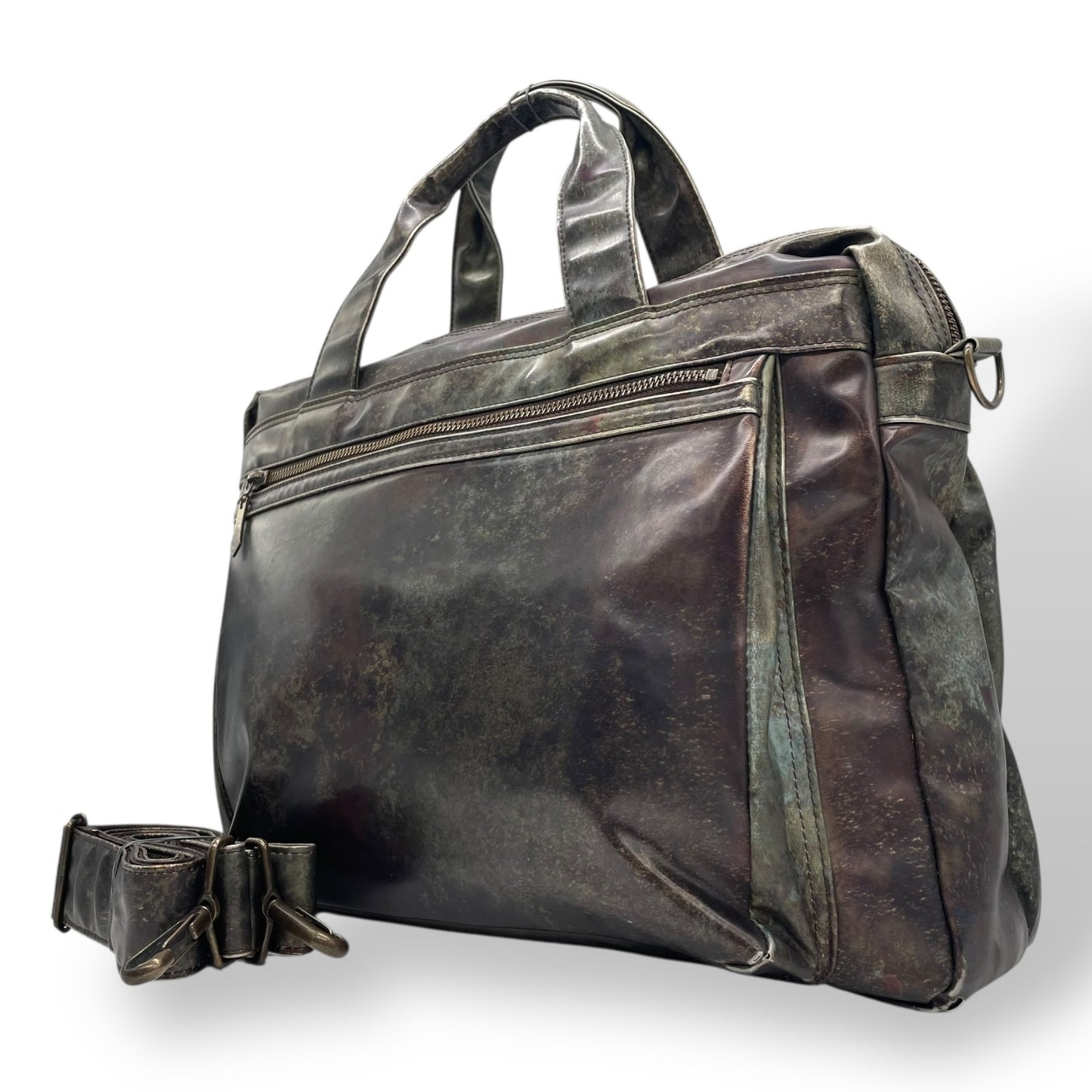 ジャンポールゴルチエ ビジネスバッグ 2WAY ショルダーバッグ Vサイバー 玉虫色 メタリック PVC レザー A4 PC収納可 廃盤 希少 メンズ レディース ユニセックス 通勤 通学 ブリーフケース ヴィンテージ 10