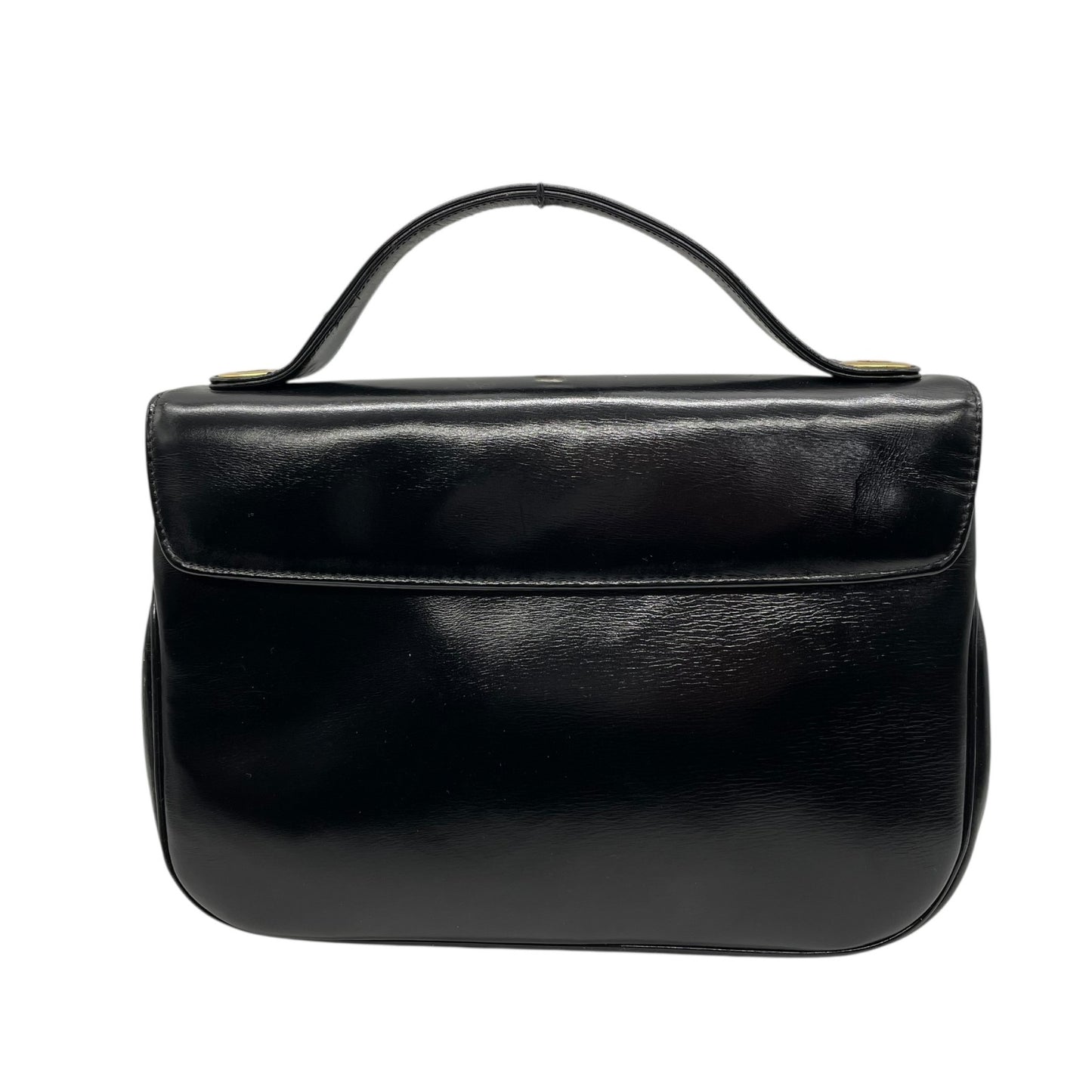 Christian Dior クリスチャンディオール ハンドバッグ ブラック レザー ゴールド金具 ロゴ トップハンドル フラップ フォーマル ヴィンテージ レディース B