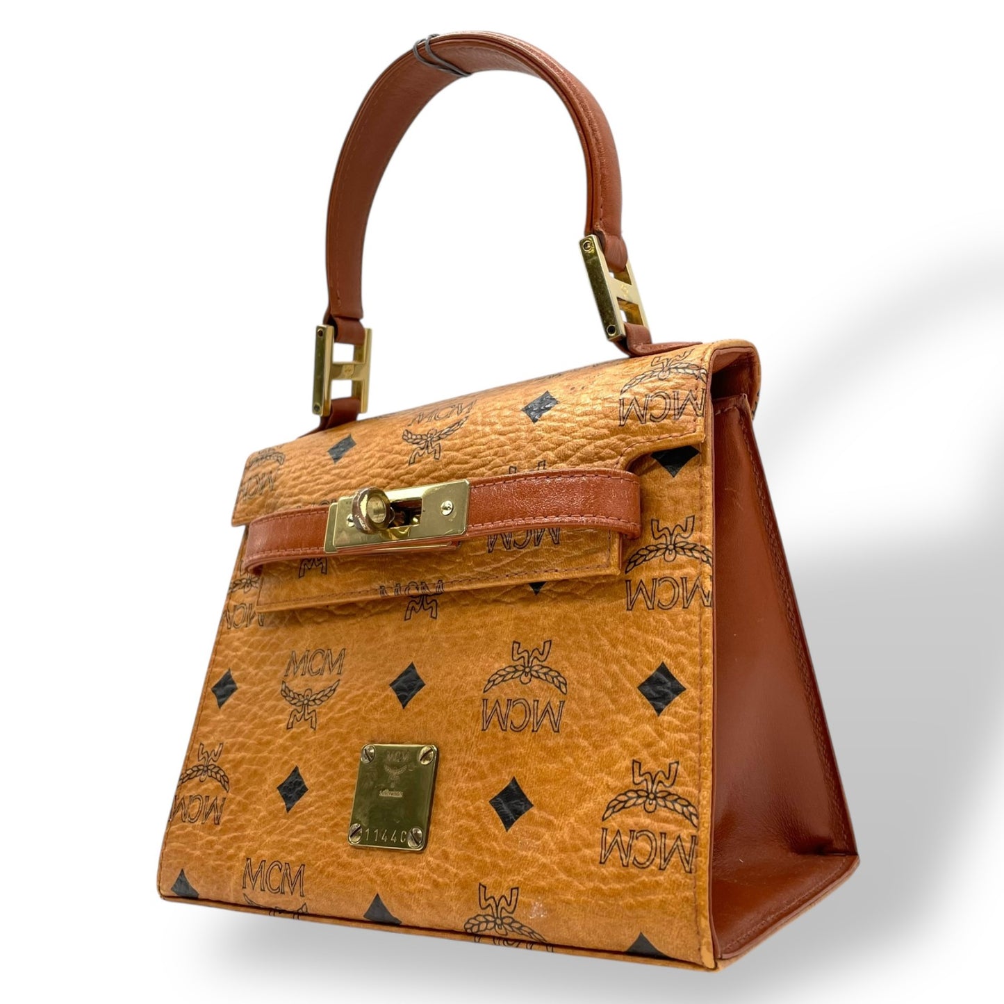 MCM エムシーエム ヴィセトス ハンドバッグ トップハンドルバッグ ベルトデザイン コニャック レザー ミニバッグ c4