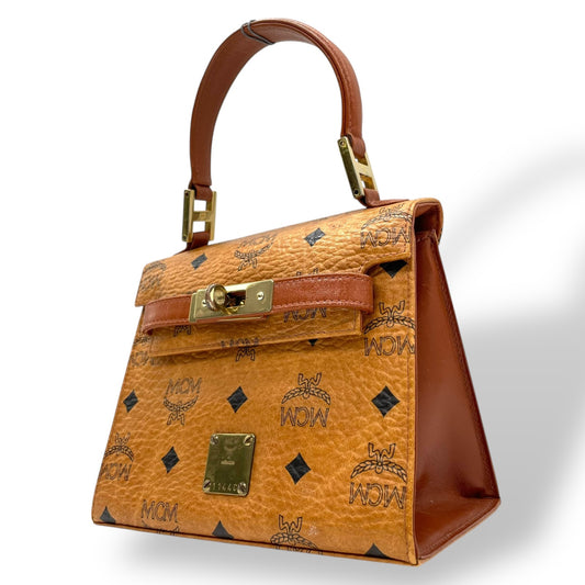 MCM エムシーエム ヴィセトス ハンドバッグ トップハンドルバッグ ベルトデザイン コニャック レザー ミニバッグ c4