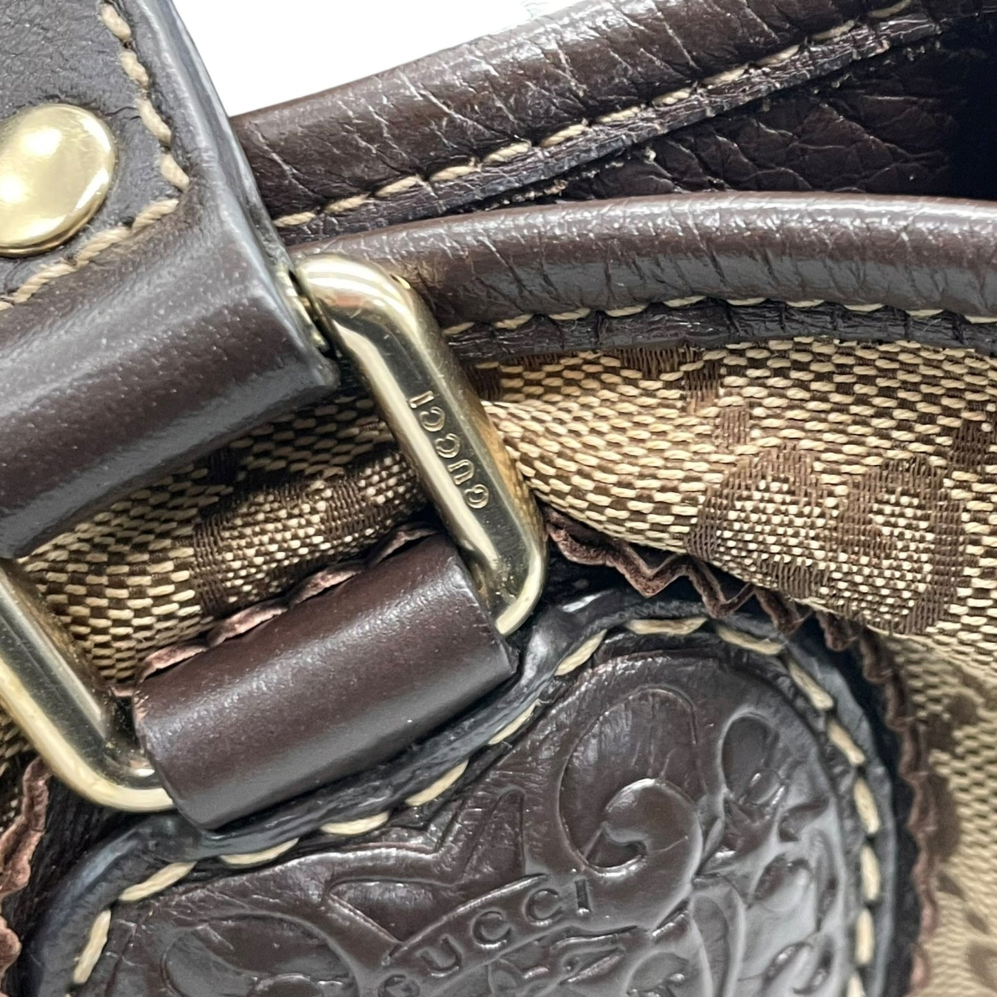 GUCCI グッチ GGキャンバス ハート タッセル トートバッグ ブラウン レザー トリム ショルダー ハンドバッグ 211955 レディース