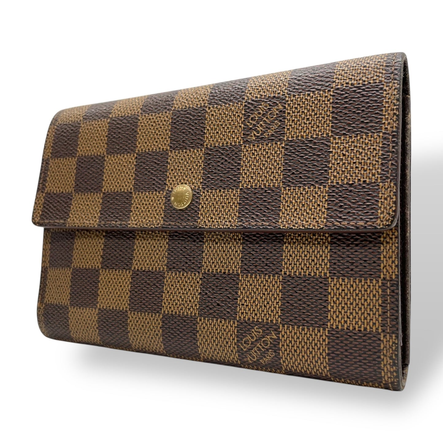 LOUIS VUITTON ルイヴィトン ダミエ エベヌ ポルト トレゾール エテュイ パピエ 三つ折り財布 N61202 茶 ブラウン PVC レザー ゴールド金具 メンズ レディース W3