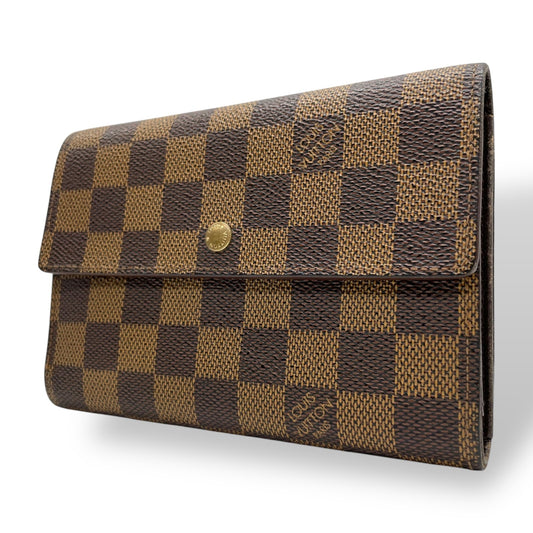 LOUIS VUITTON ルイヴィトン ダミエ エベヌ ポルト トレゾール エテュイ パピエ 三つ折り財布 N61202 茶 ブラウン PVC レザー ゴールド金具 メンズ レディース W3