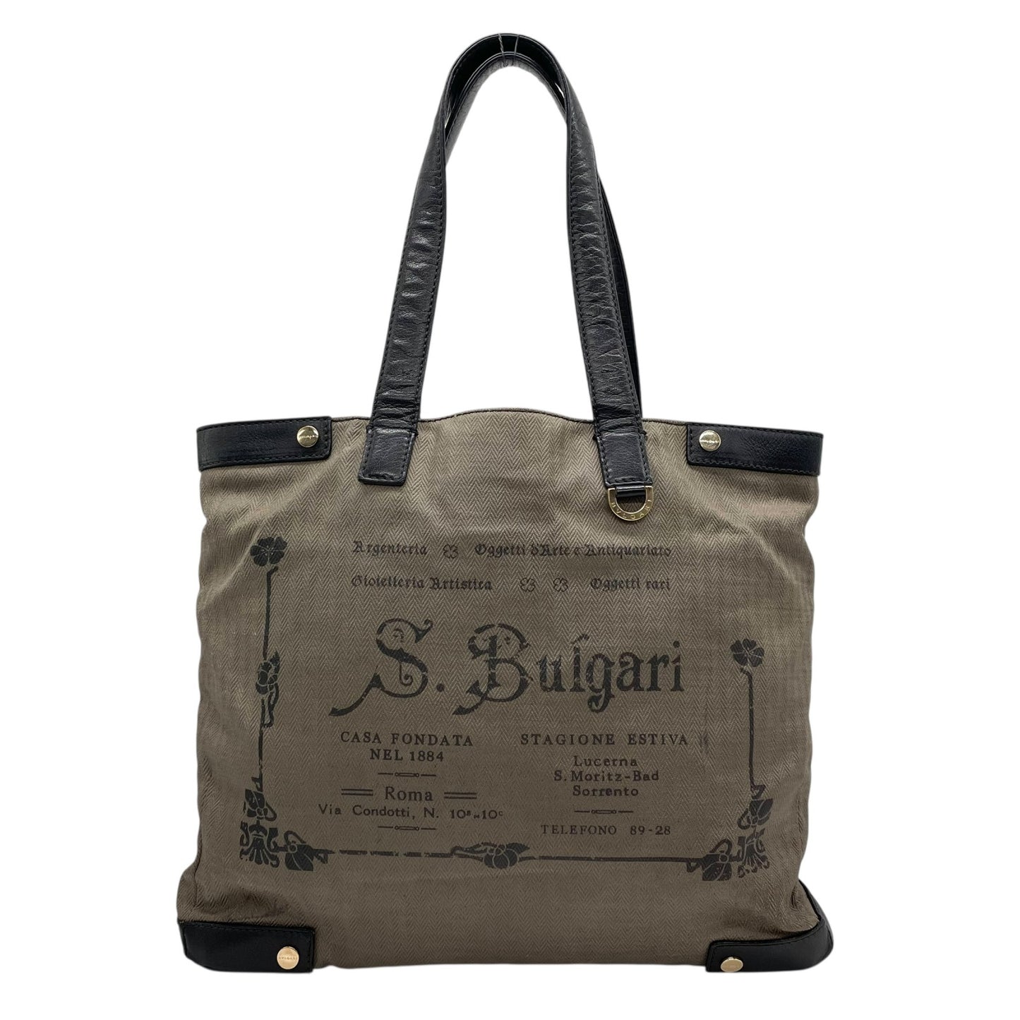 BVLGARI ブルガリ コレツィオーネ トートバッグ ワンショルダー ロゴ PVC レザー グレー 黒 ブラック ゴールド金具 肩掛け可 メンズ レディース U15