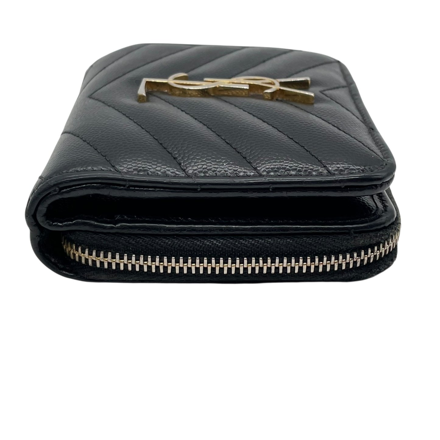 Authentic Saint Laurent Paris Compact Wallet Black YSL Large Logo Caviar Leather Gold Hardware Women